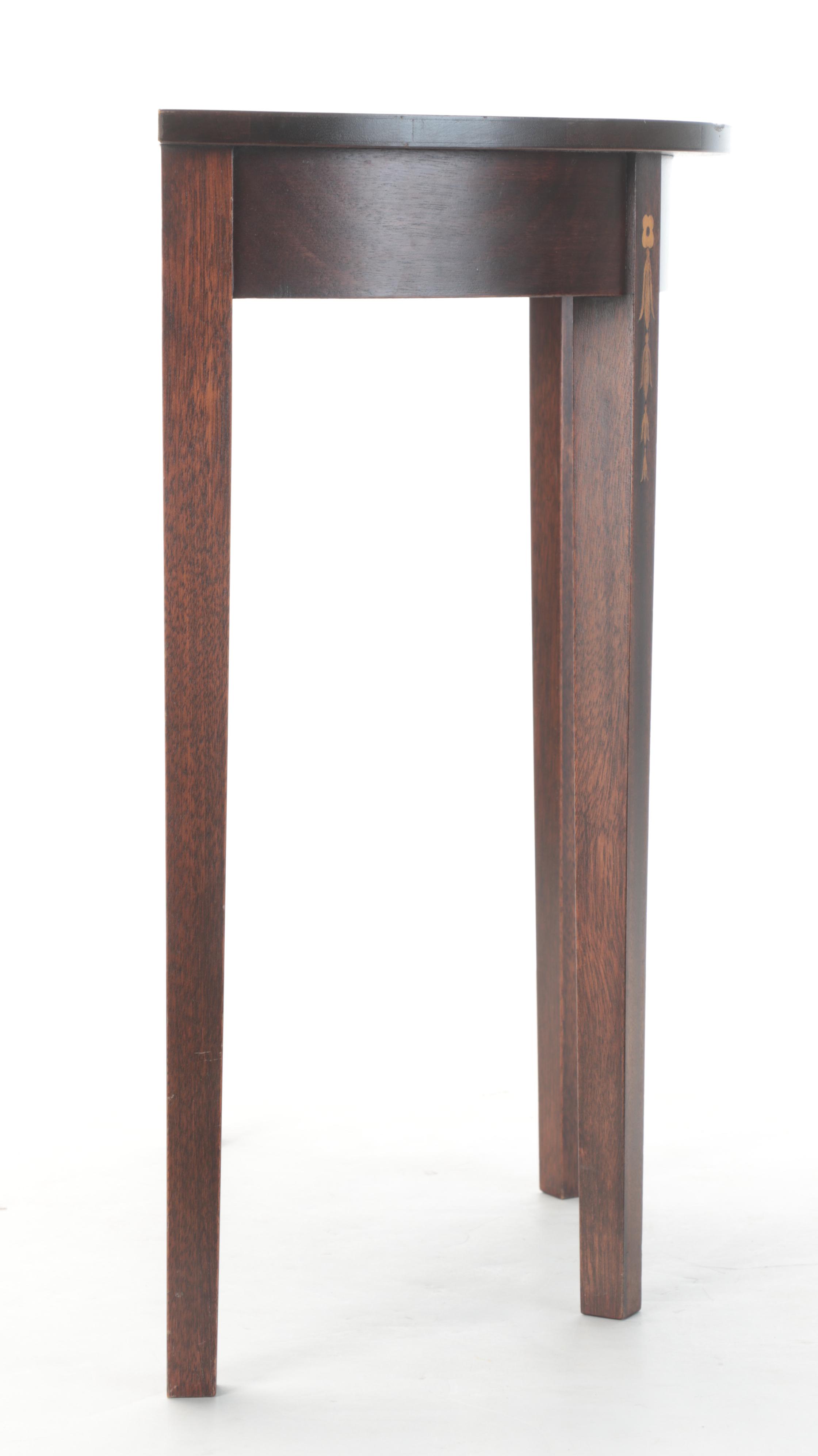 Federal Style Mahogany and Bellflower-Inlaid Demilune Table