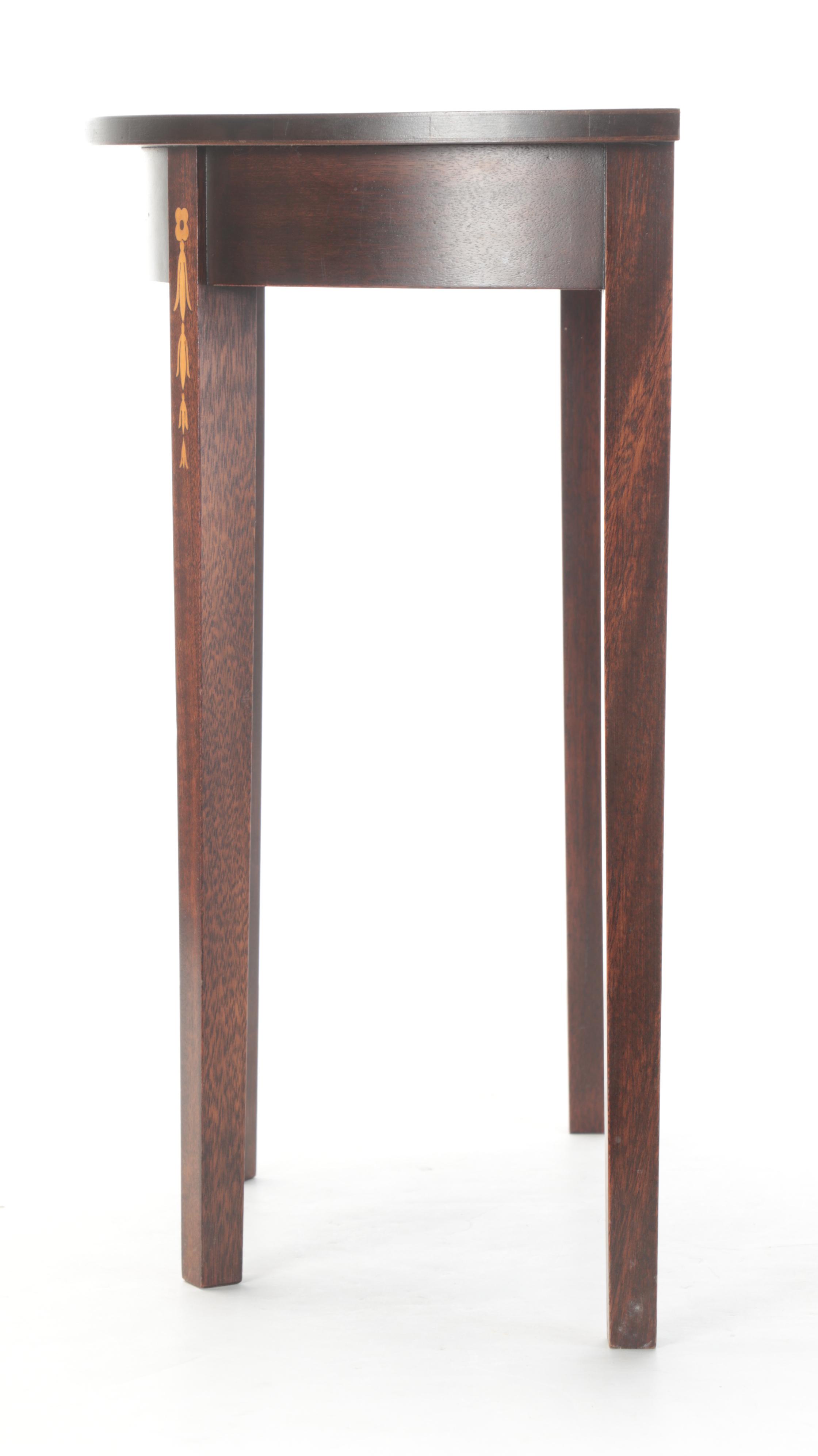 Federal Style Mahogany and Bellflower-Inlaid Demilune Table