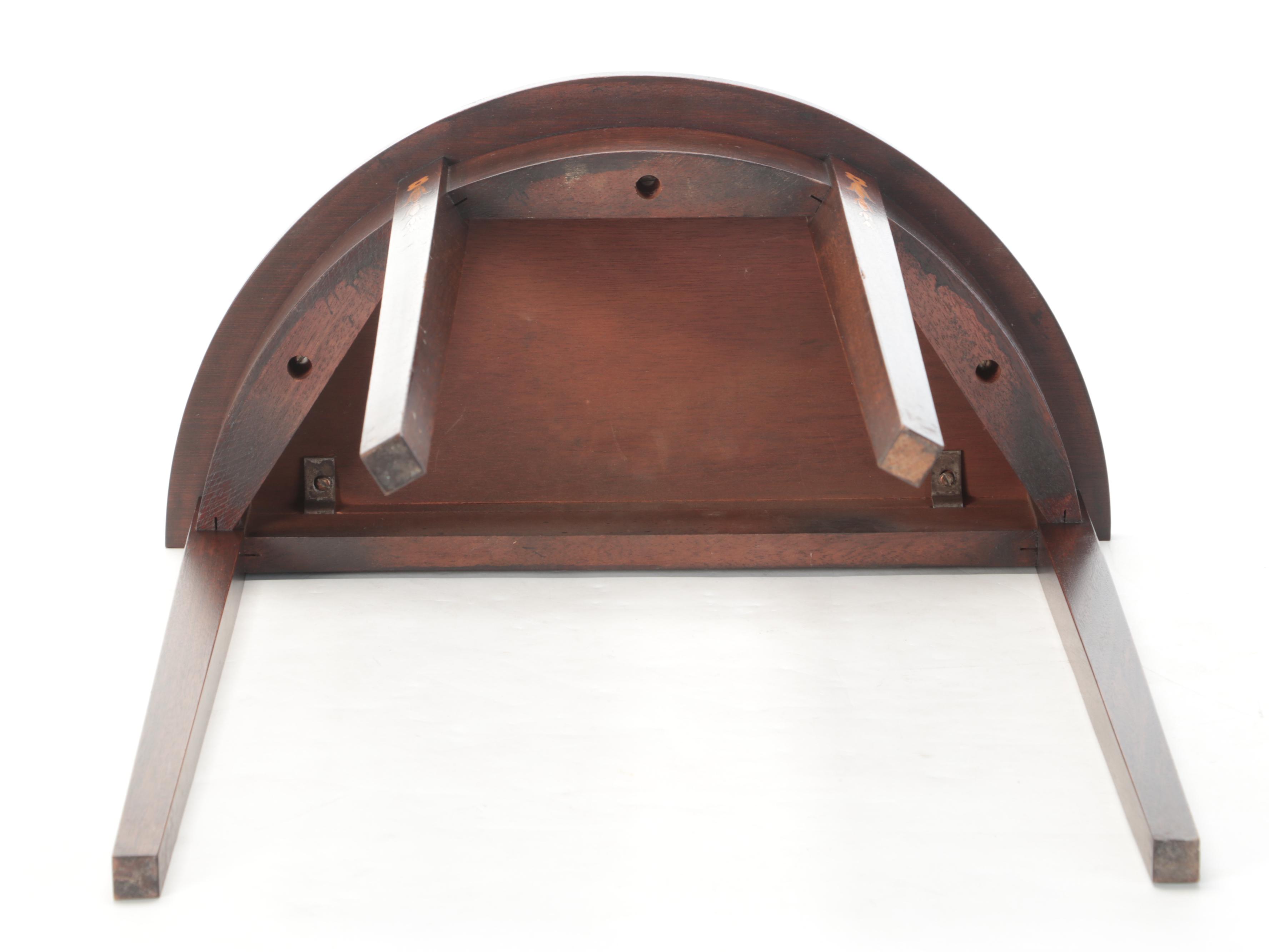 Federal Style Mahogany and Bellflower-Inlaid Demilune Table