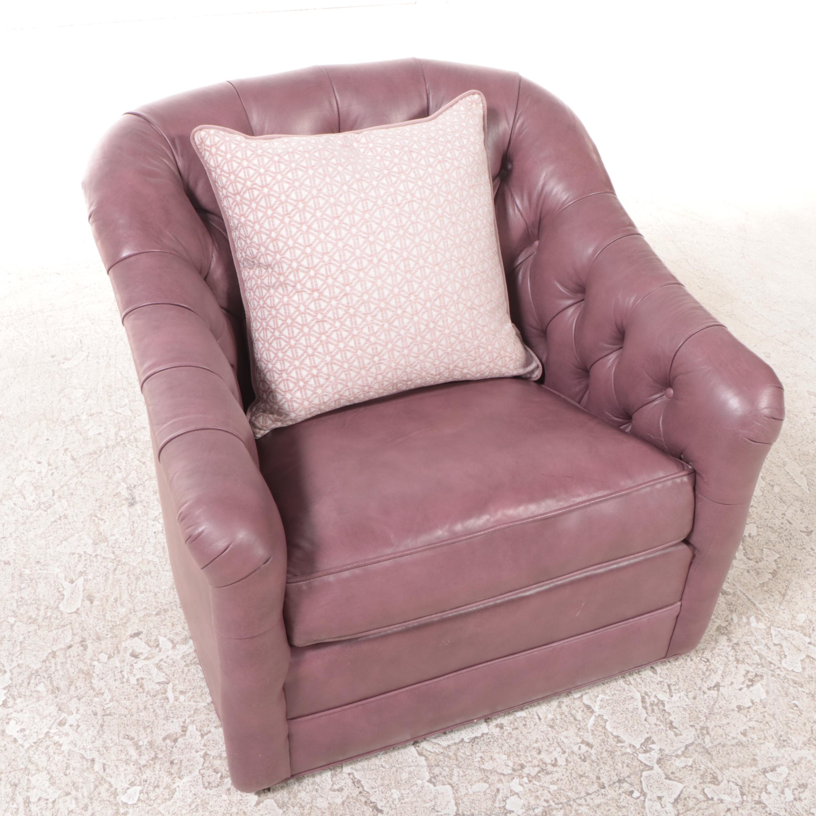 Erwin-Lambeth Buttoned-Down Leather Swivel Tub Chair, Late 20th Century