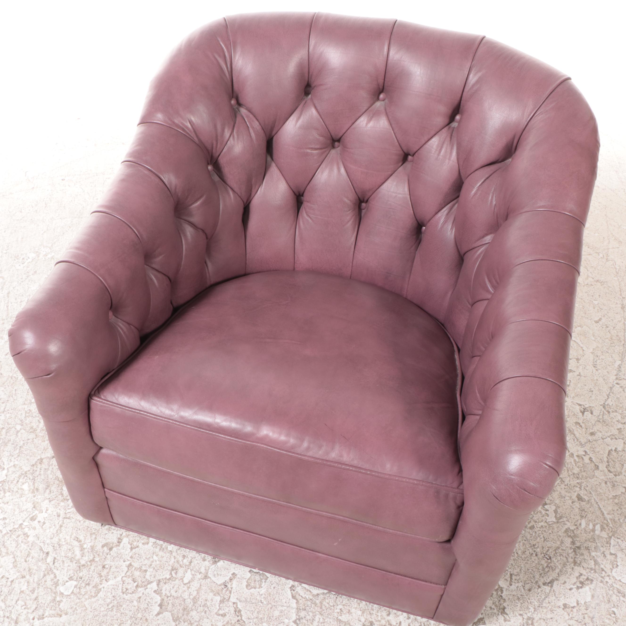Erwin-Lambeth Buttoned-Down Leather Swivel Tub Chair, Late 20th Century