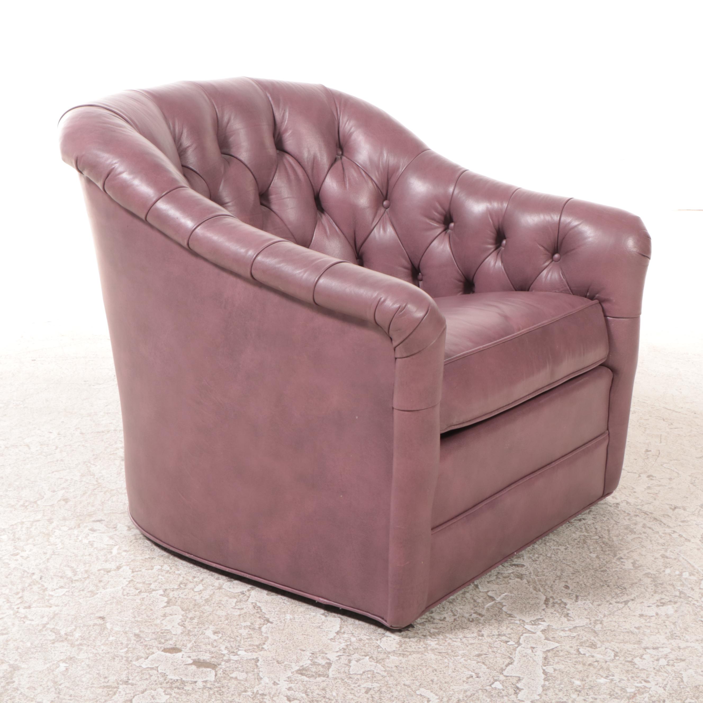 Erwin-Lambeth Buttoned-Down Leather Swivel Tub Chair, Late 20th Century
