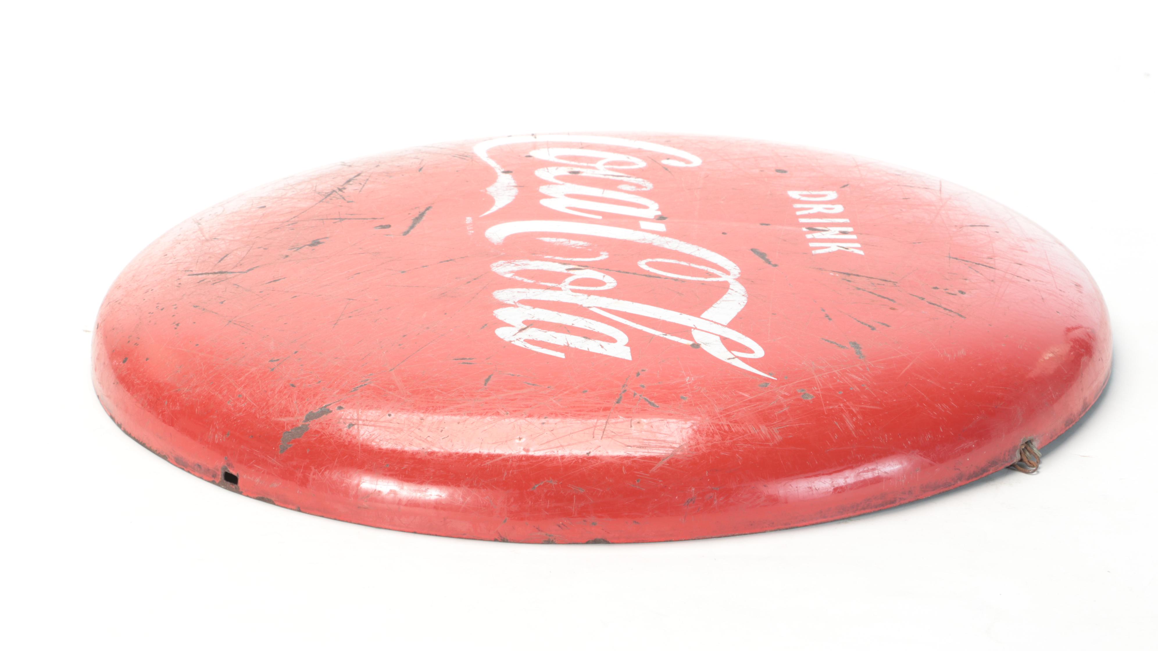 Coca-Cola Hanging Metal Wall Sign, Mid to Late 20th Century