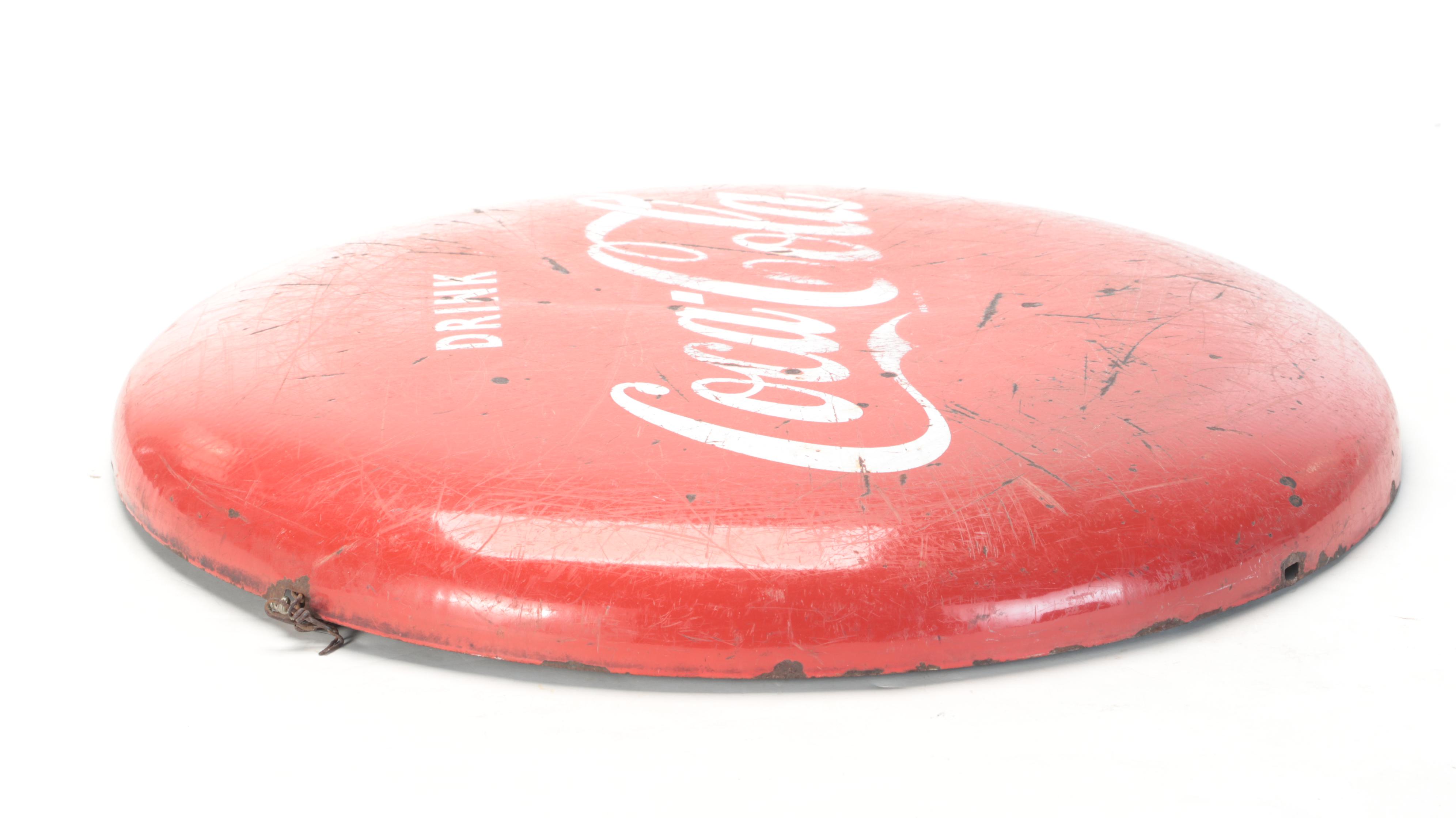 Coca-Cola Hanging Metal Wall Sign, Mid to Late 20th Century