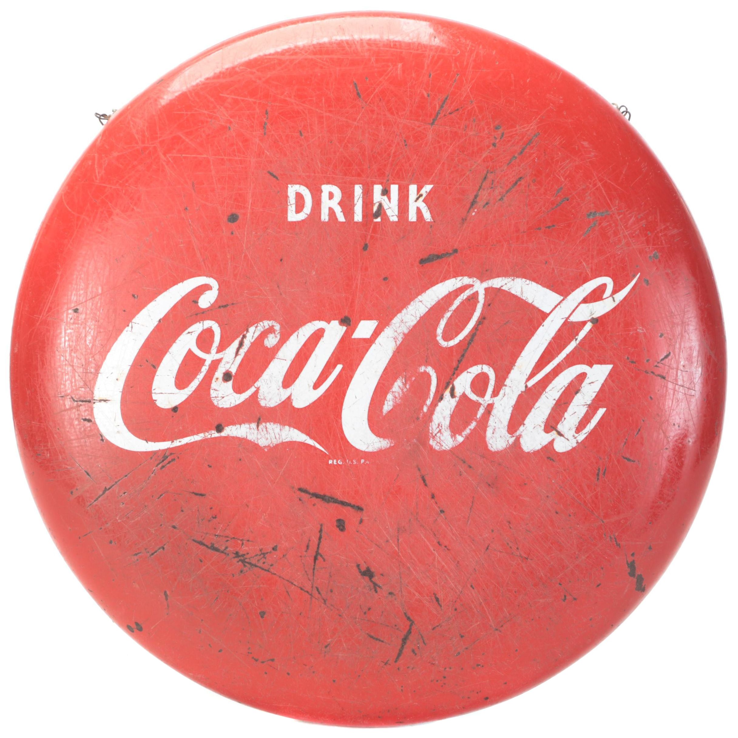 Coca-Cola Hanging Metal Wall Sign, Mid to Late 20th Century