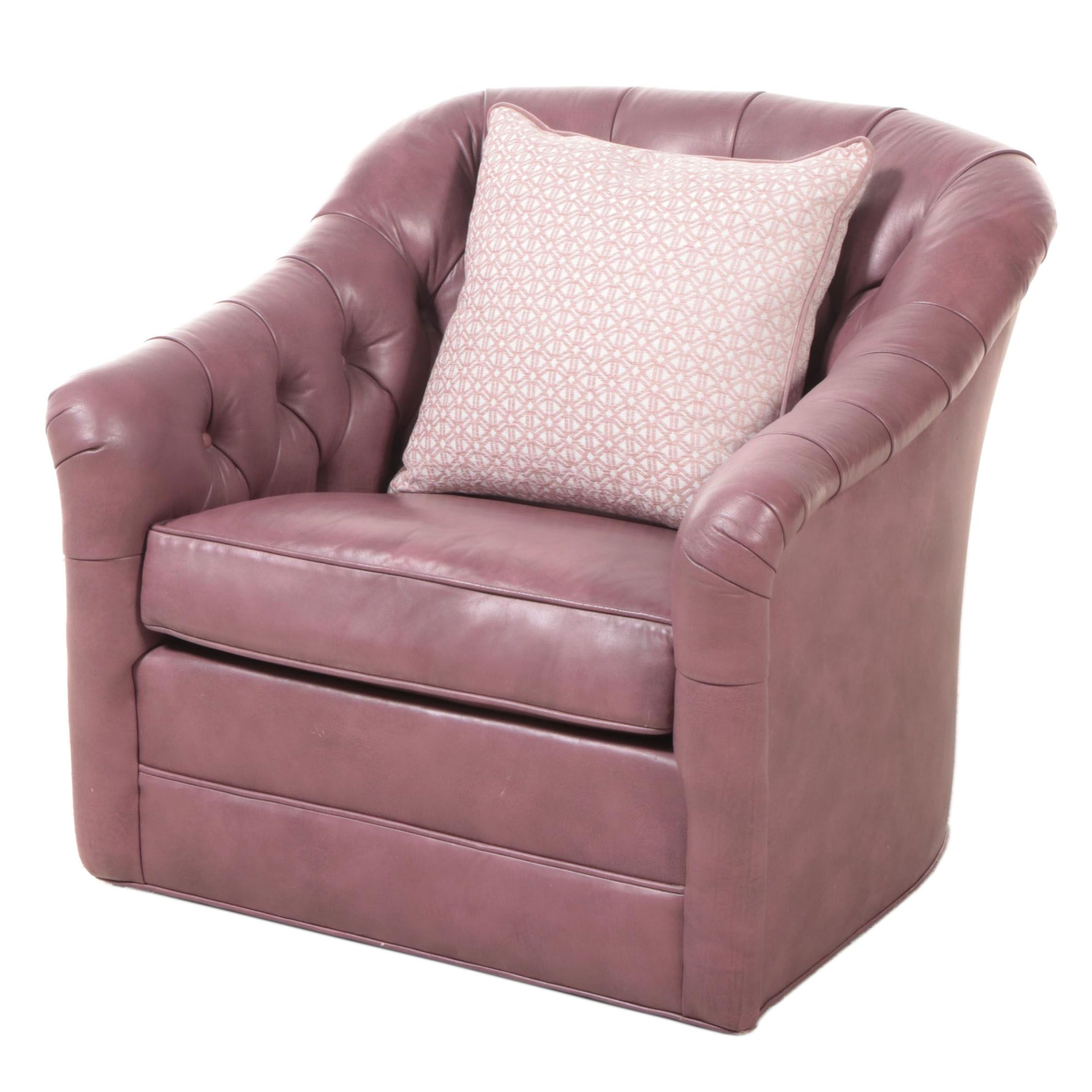 Erwin-Lambeth Buttoned-Down Leather Swivel Tub Chair, Late 20th Century