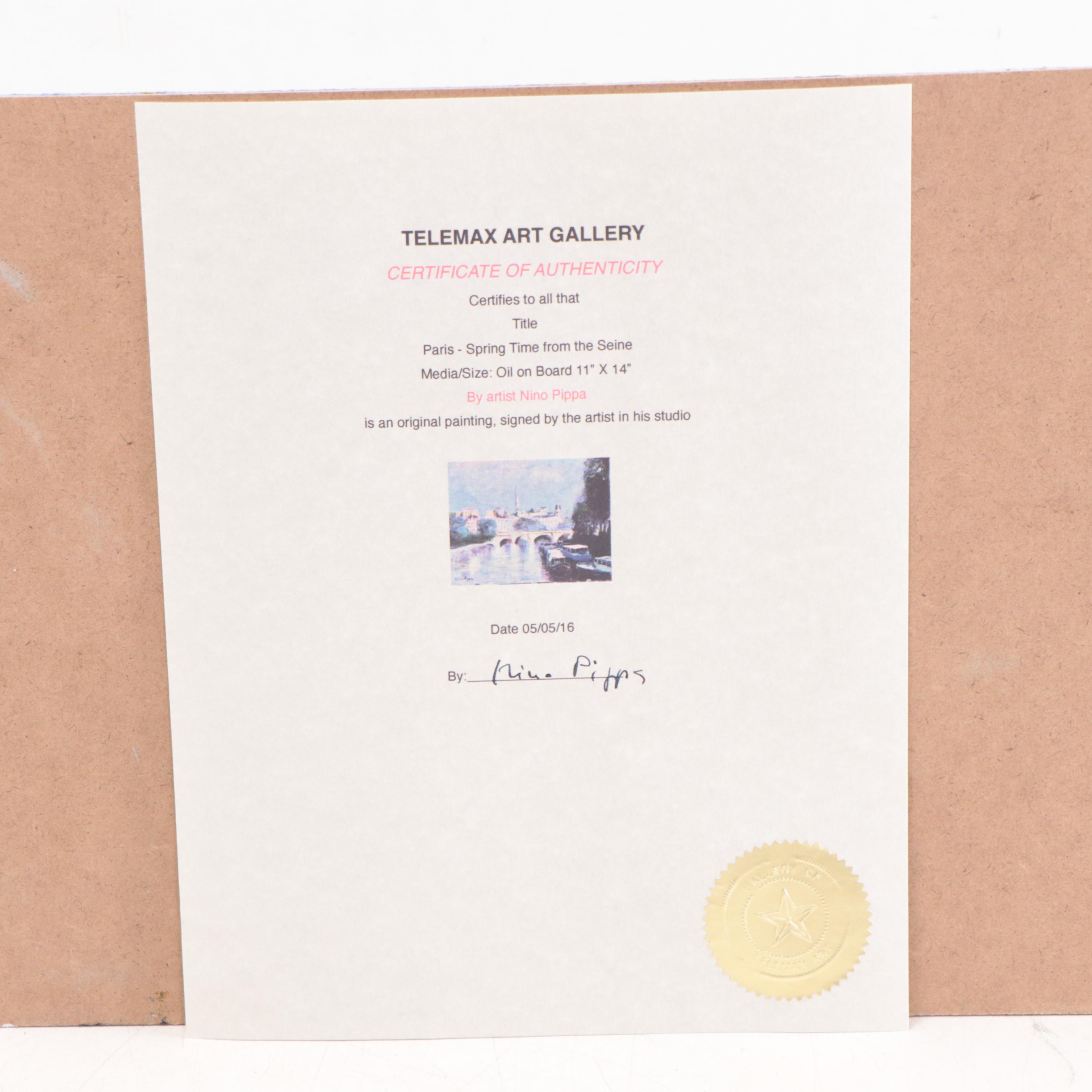 Nino Pippa Oil Painting "Paris - Spring Time from the Seine," 2016