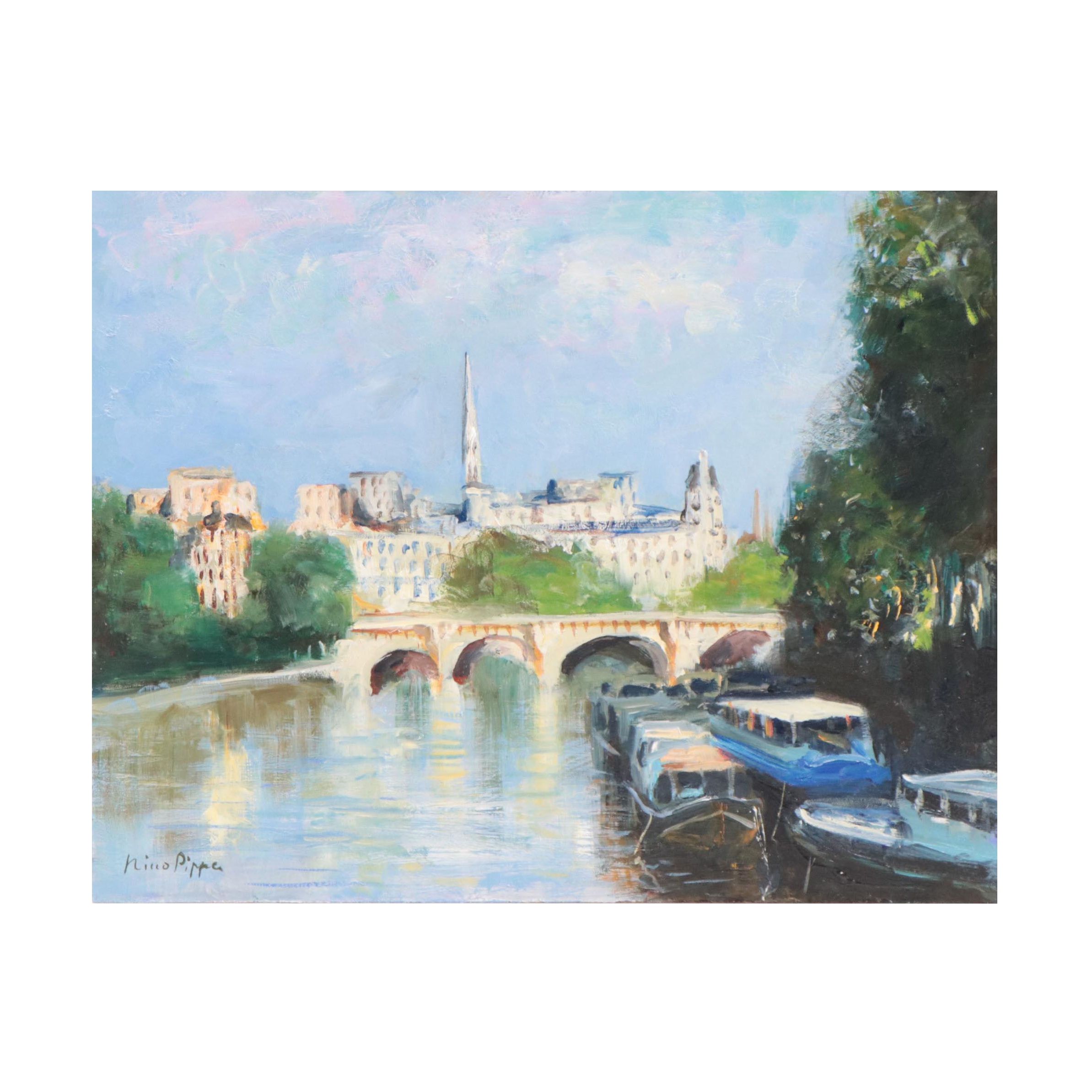 Nino Pippa Oil Painting "Paris - Spring Time from the Seine," 2016