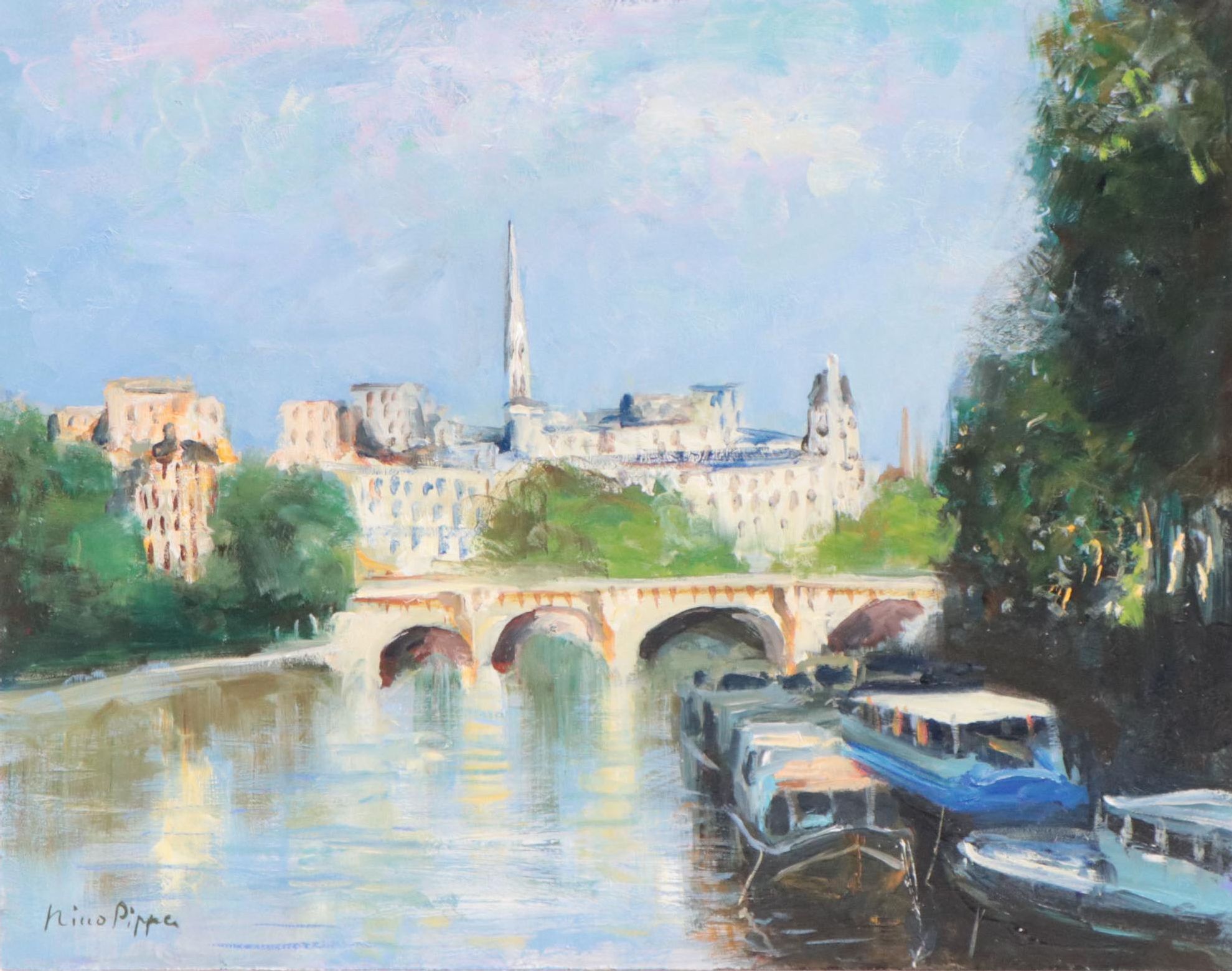 Nino Pippa Oil Painting "Paris - Spring Time from the Seine," 2016