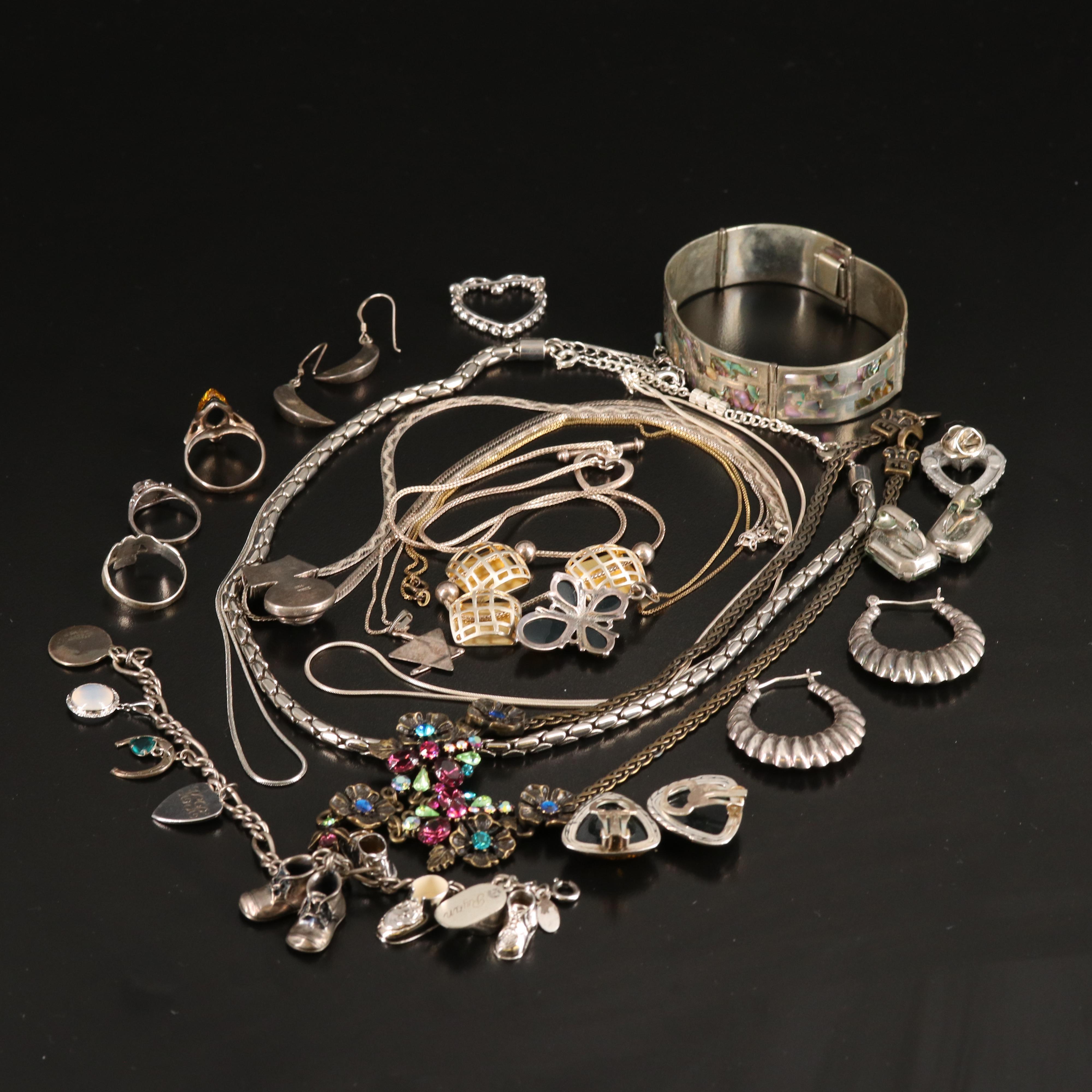 Abalone, Agate and Amber Featured in Jewelry Assortment Including Sterling