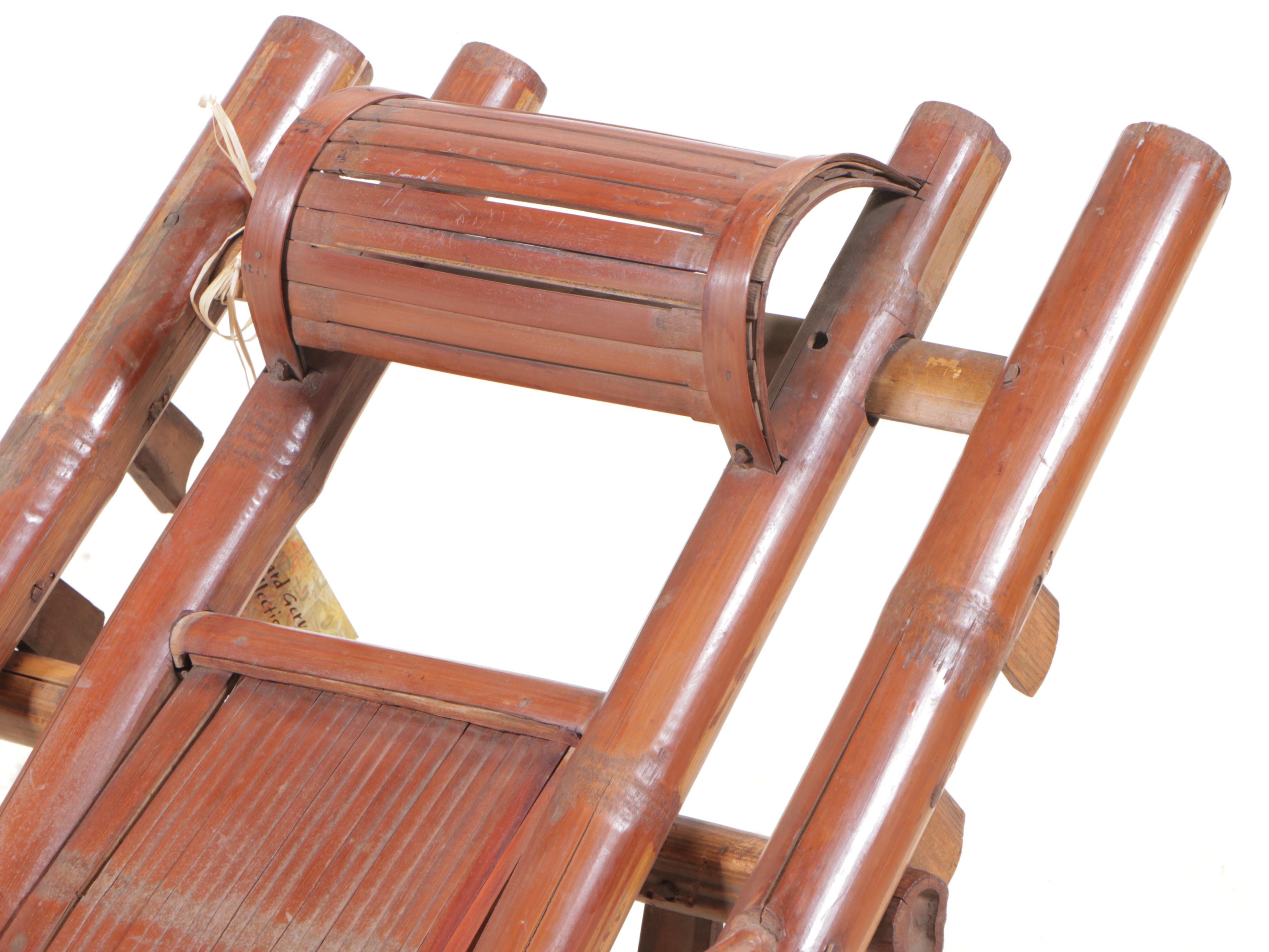 Pair of Chinese Bamboo Folding Steamer Deck Lounge Chairs