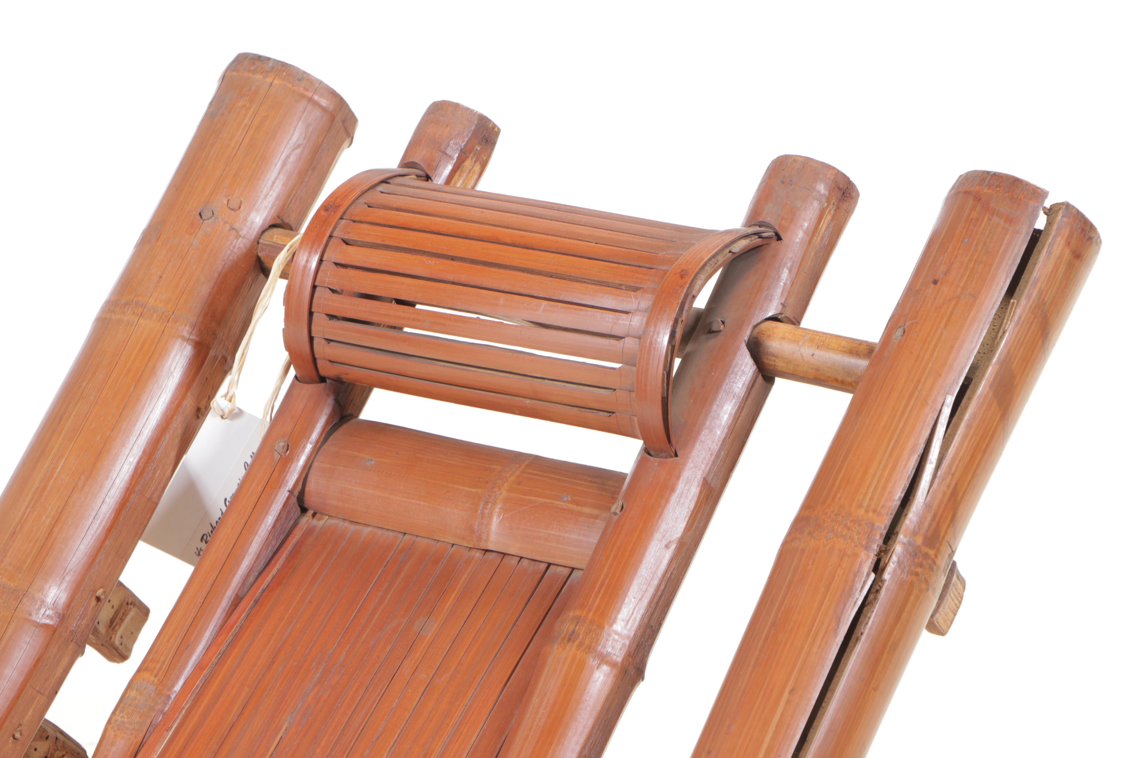 Pair of Chinese Bamboo Folding Steamer Deck Lounge Chairs