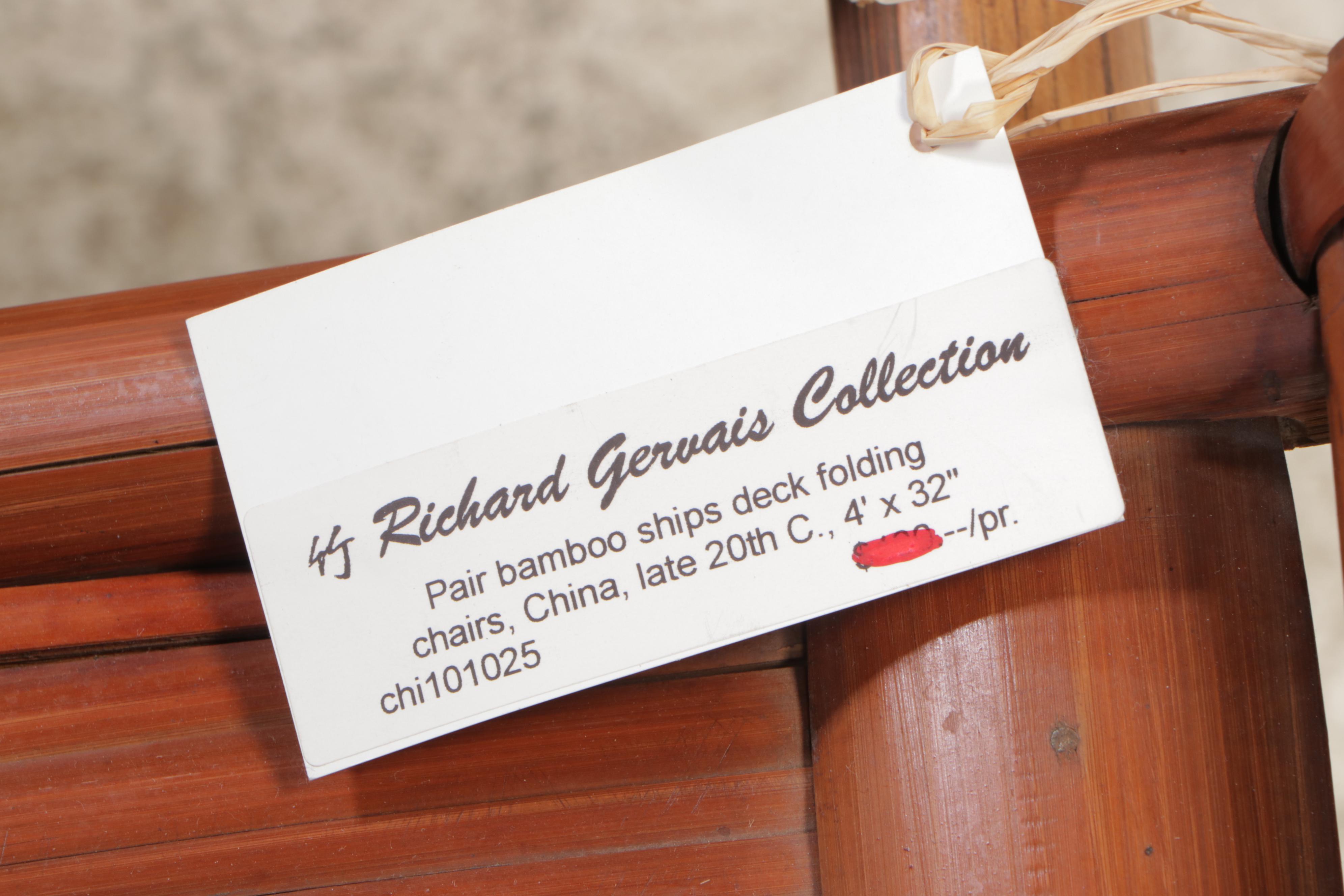 Pair of Chinese Bamboo Folding Steamer Deck Lounge Chairs