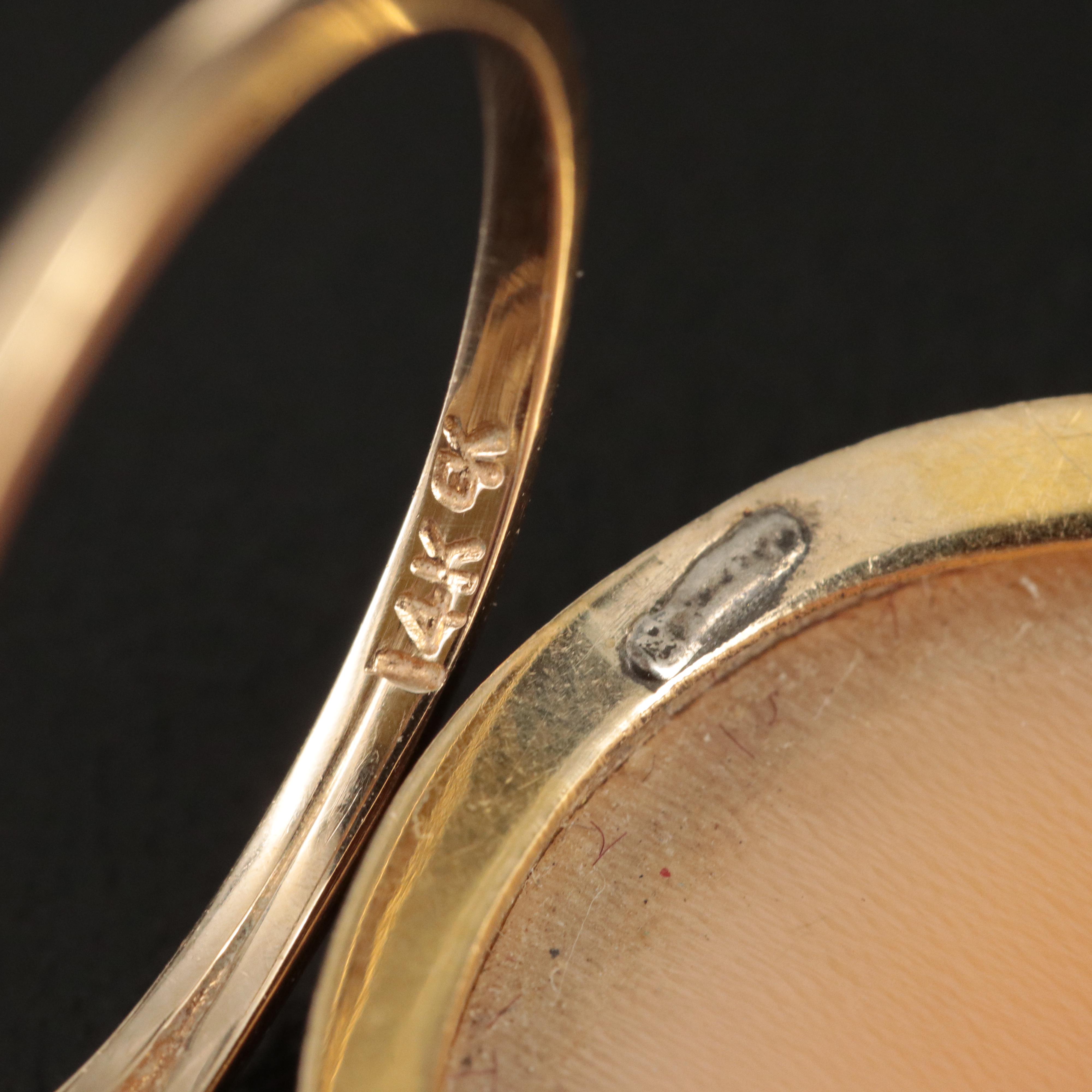 Vintage 14K Shell Converter Brooch and 14K Signet Ring