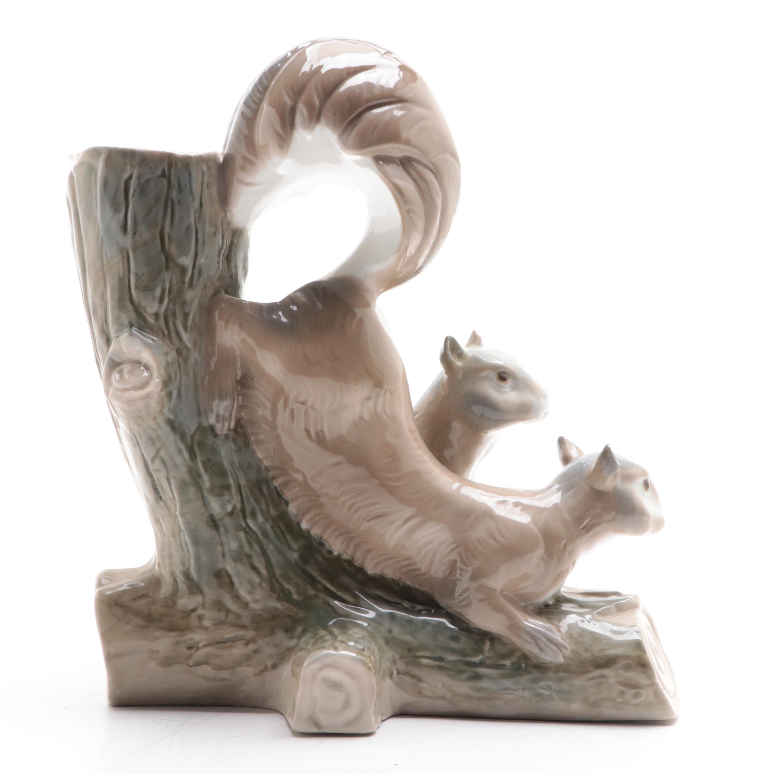 Zaphir Pair of Squirrels Porcelain Vase, Mid to Late 20th Century