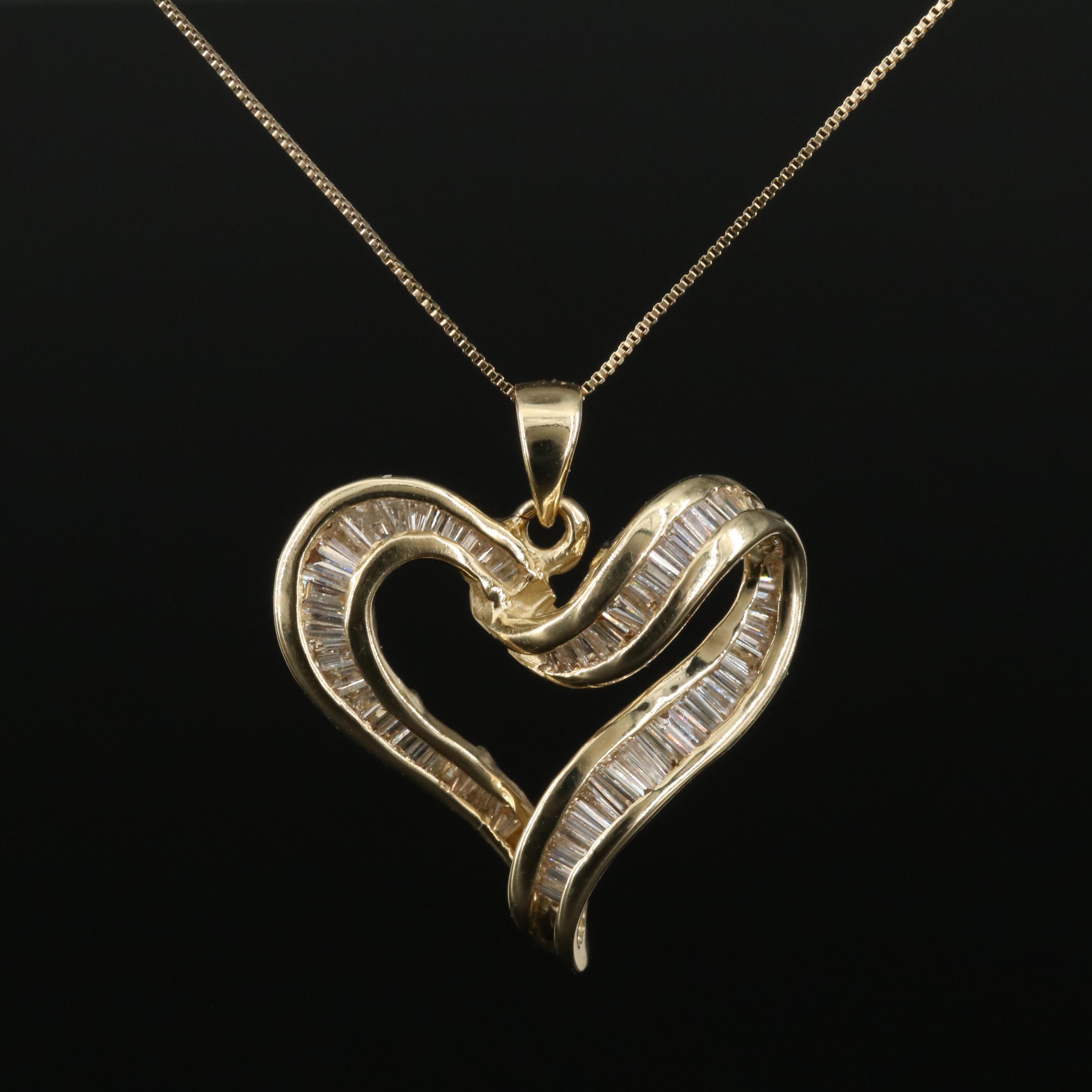 14K 0.96 CTW Diamond Heart Pendant on Italian 10K Box Chain