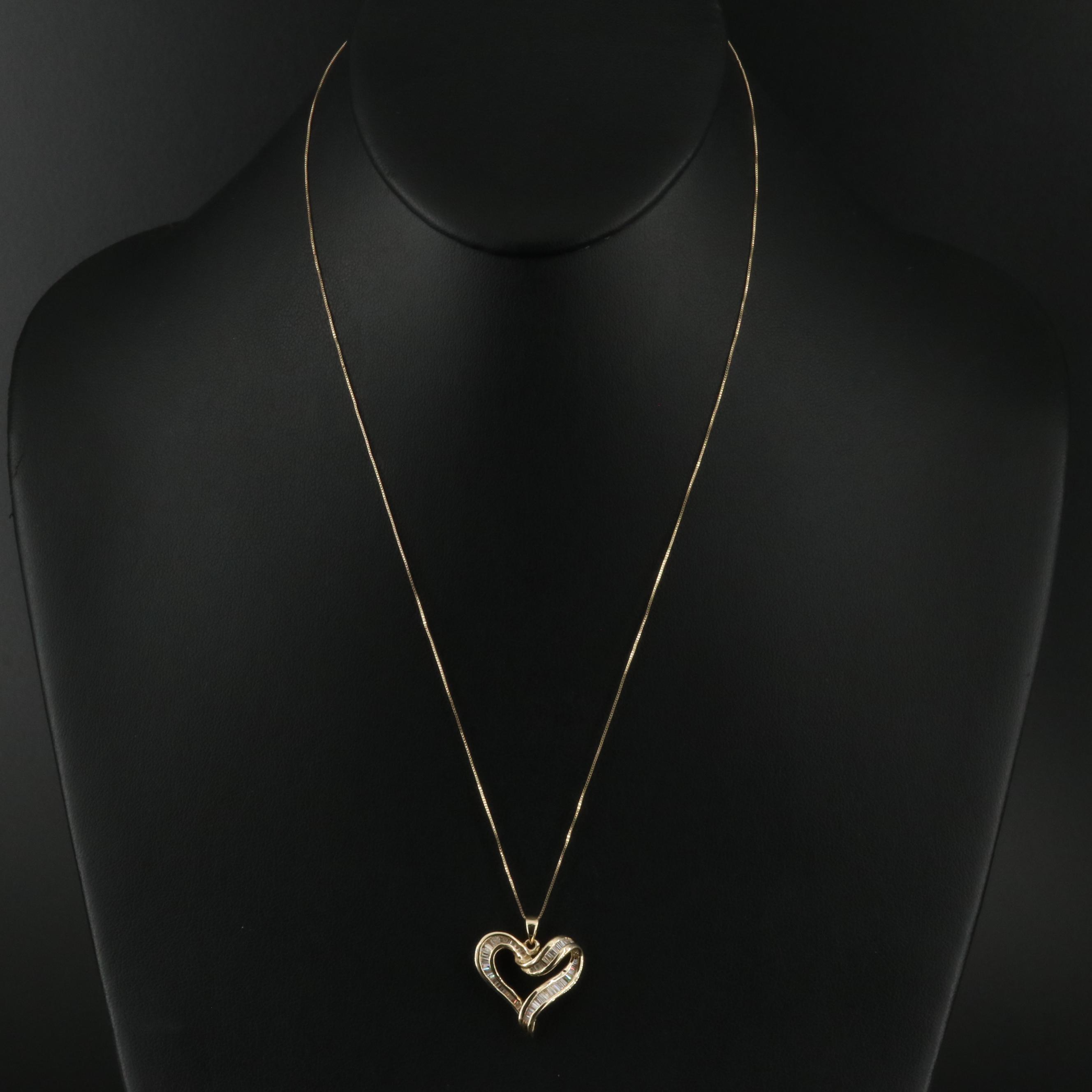 14K 0.96 CTW Diamond Heart Pendant on Italian 10K Box Chain