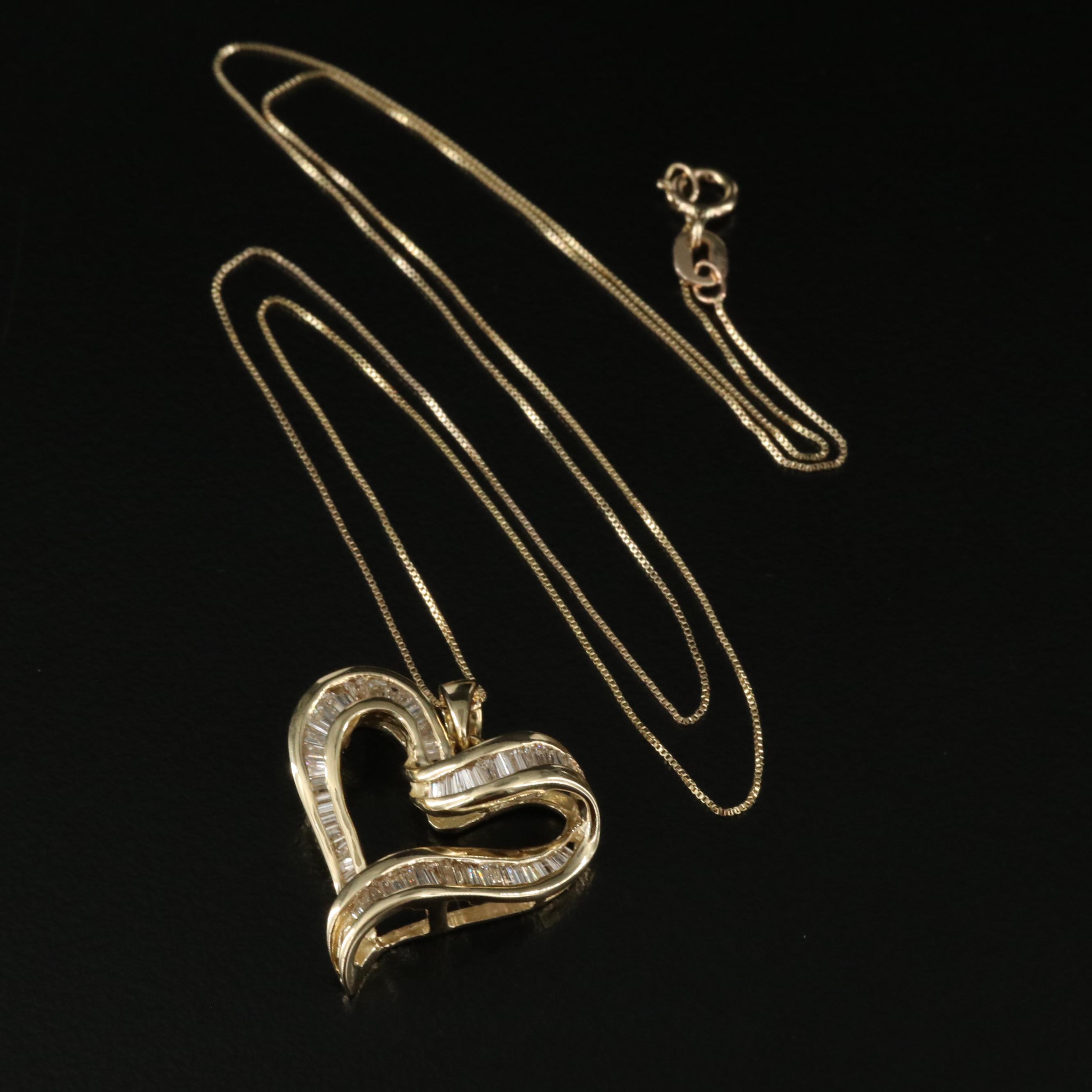 14K 0.96 CTW Diamond Heart Pendant on Italian 10K Box Chain