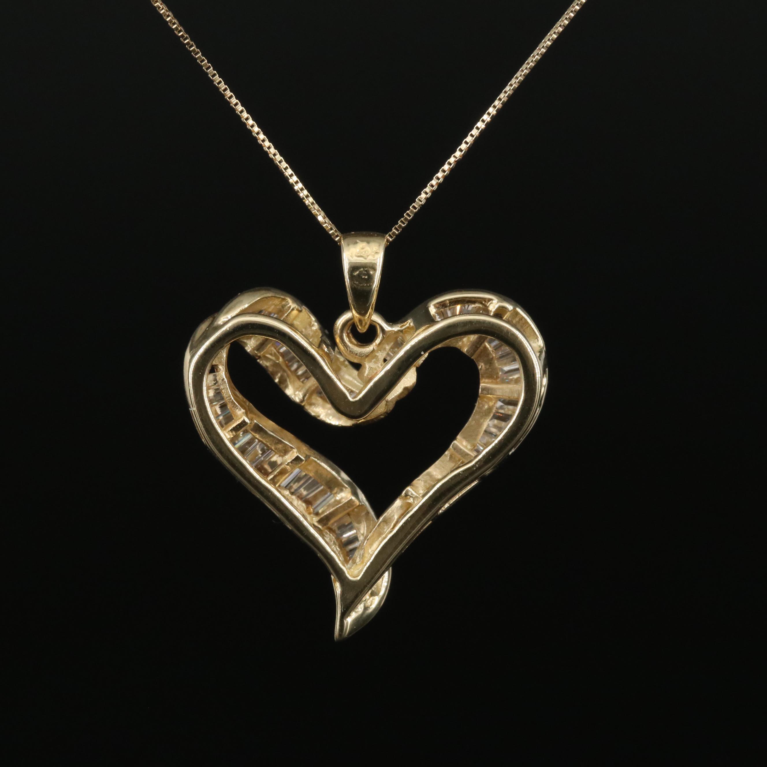 14K 0.96 CTW Diamond Heart Pendant on Italian 10K Box Chain