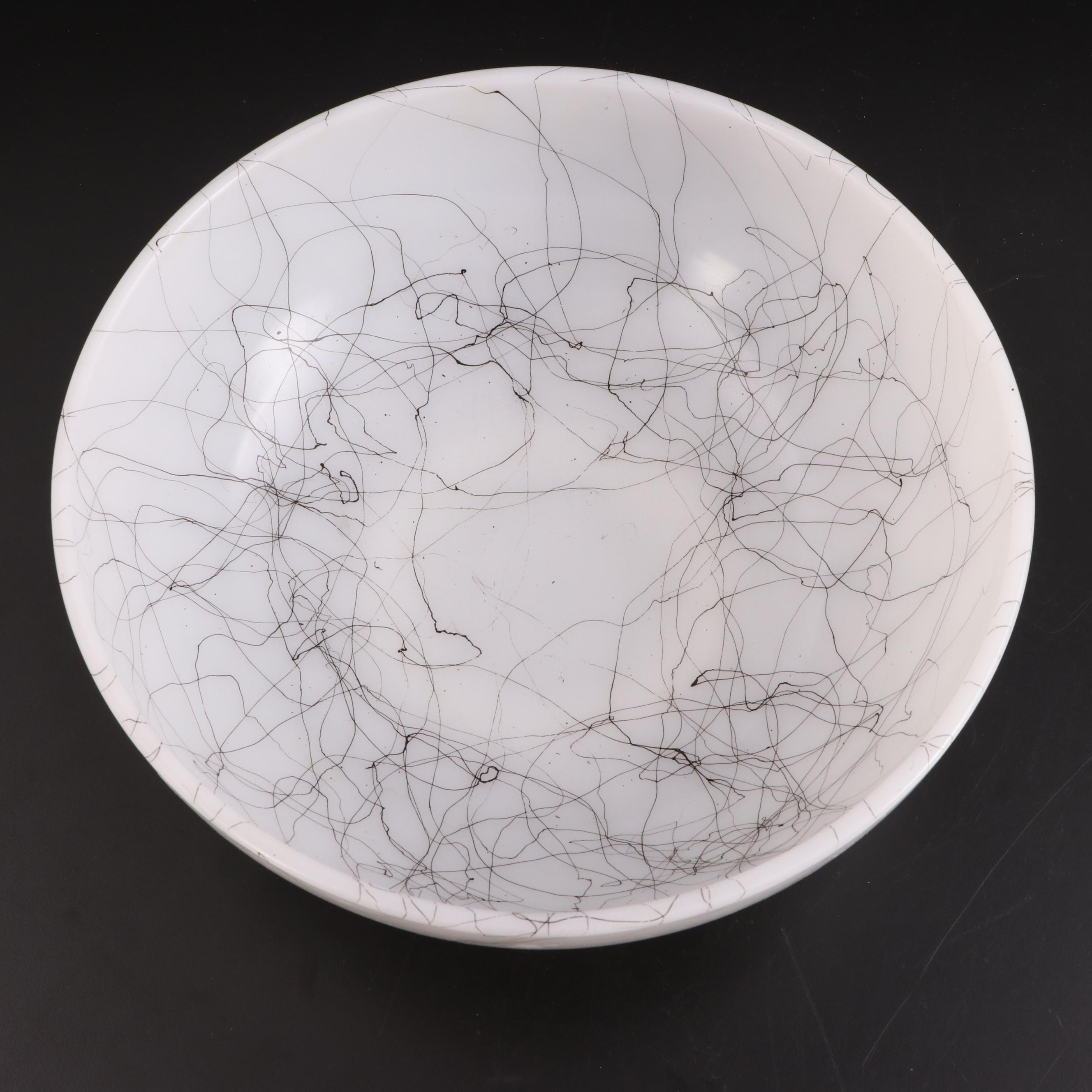 Hazel-Atlas "Drizzle Black" Milk Glass Serving Bowl, Mid-20th Century