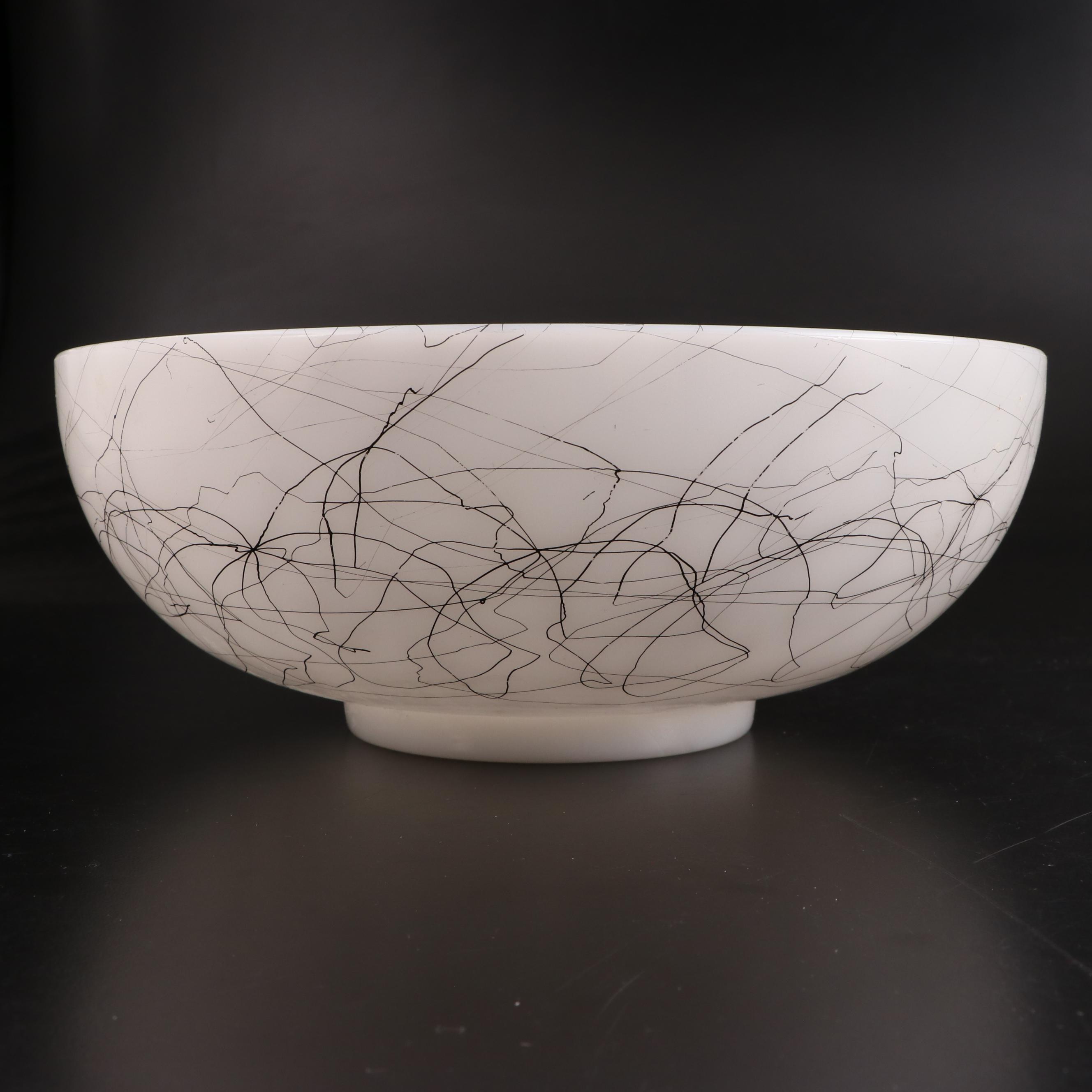 Hazel-Atlas "Drizzle Black" Milk Glass Serving Bowl, Mid-20th Century