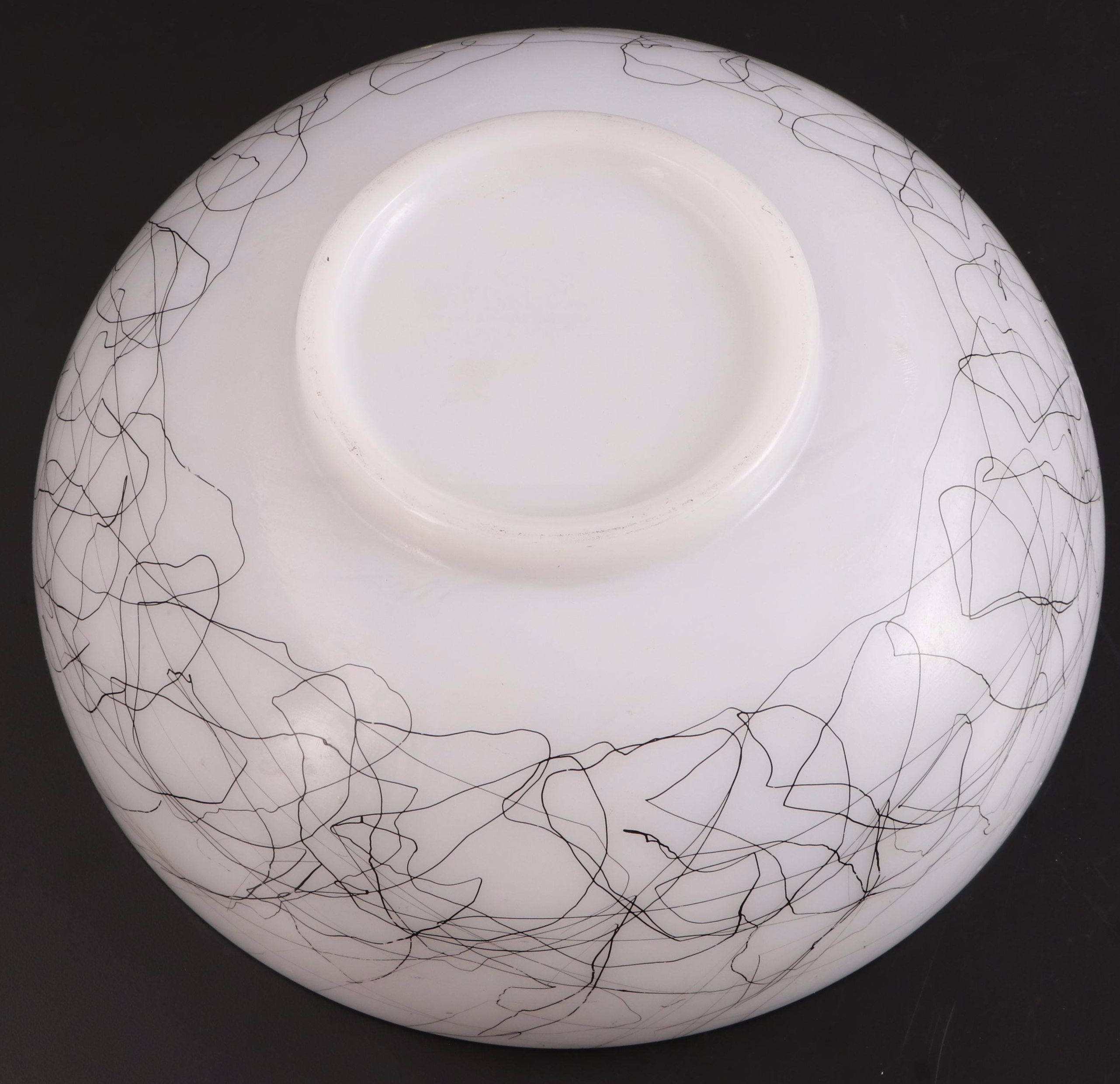 Hazel-Atlas "Drizzle Black" Milk Glass Serving Bowl, Mid-20th Century