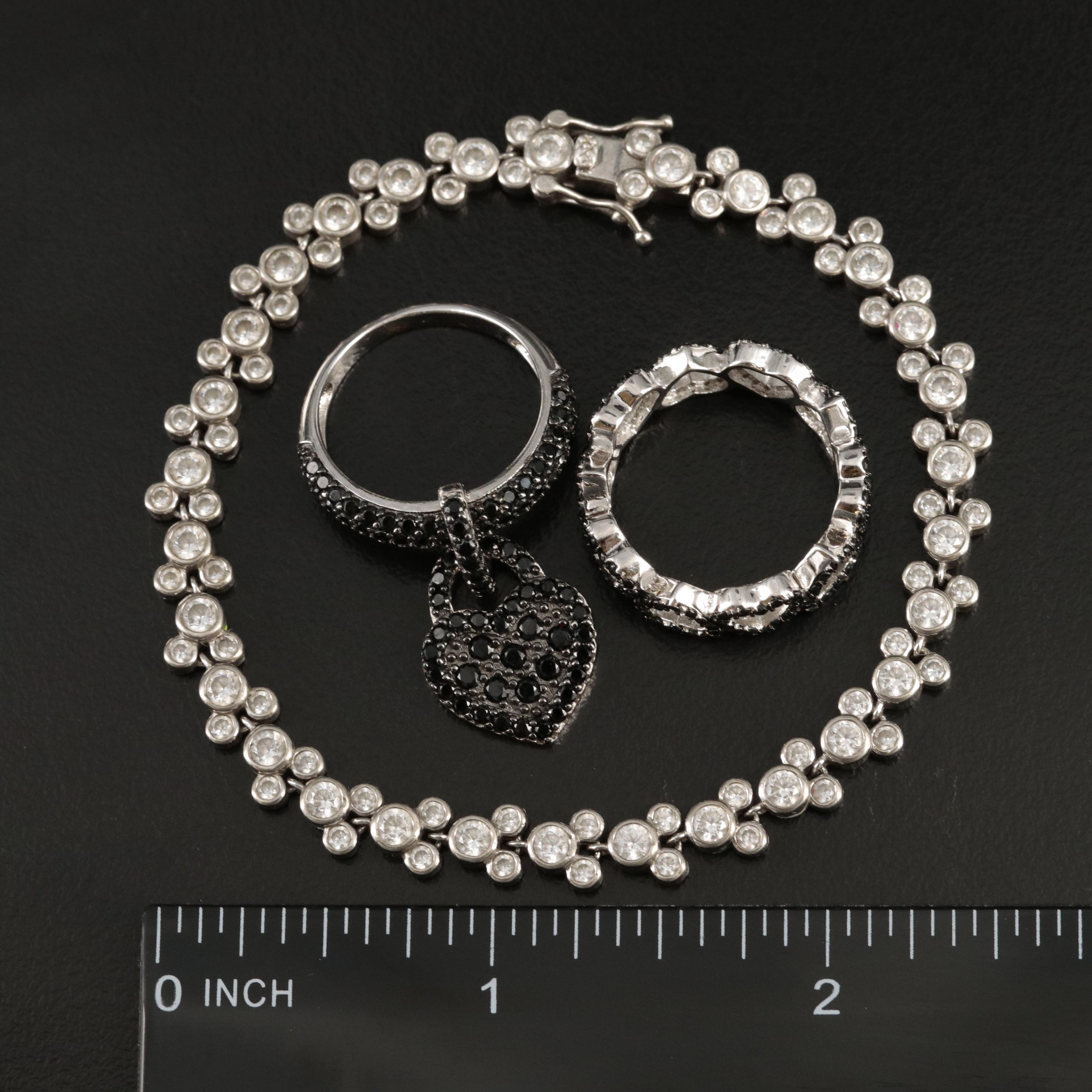 Sterling Grouping Including Disney Mickey Mouse Bracelet and Paw Earrings