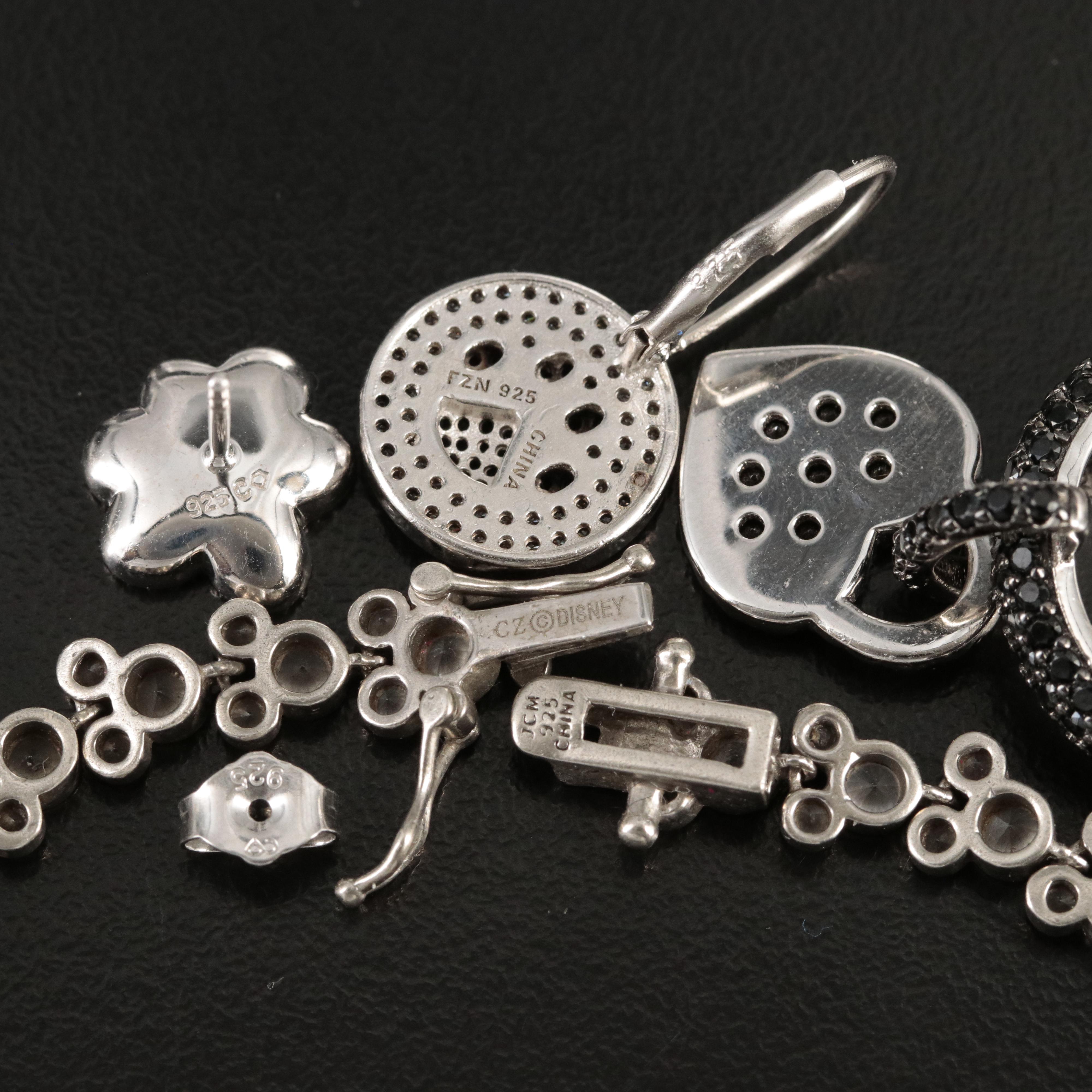 Sterling Grouping Including Disney Mickey Mouse Bracelet and Paw Earrings