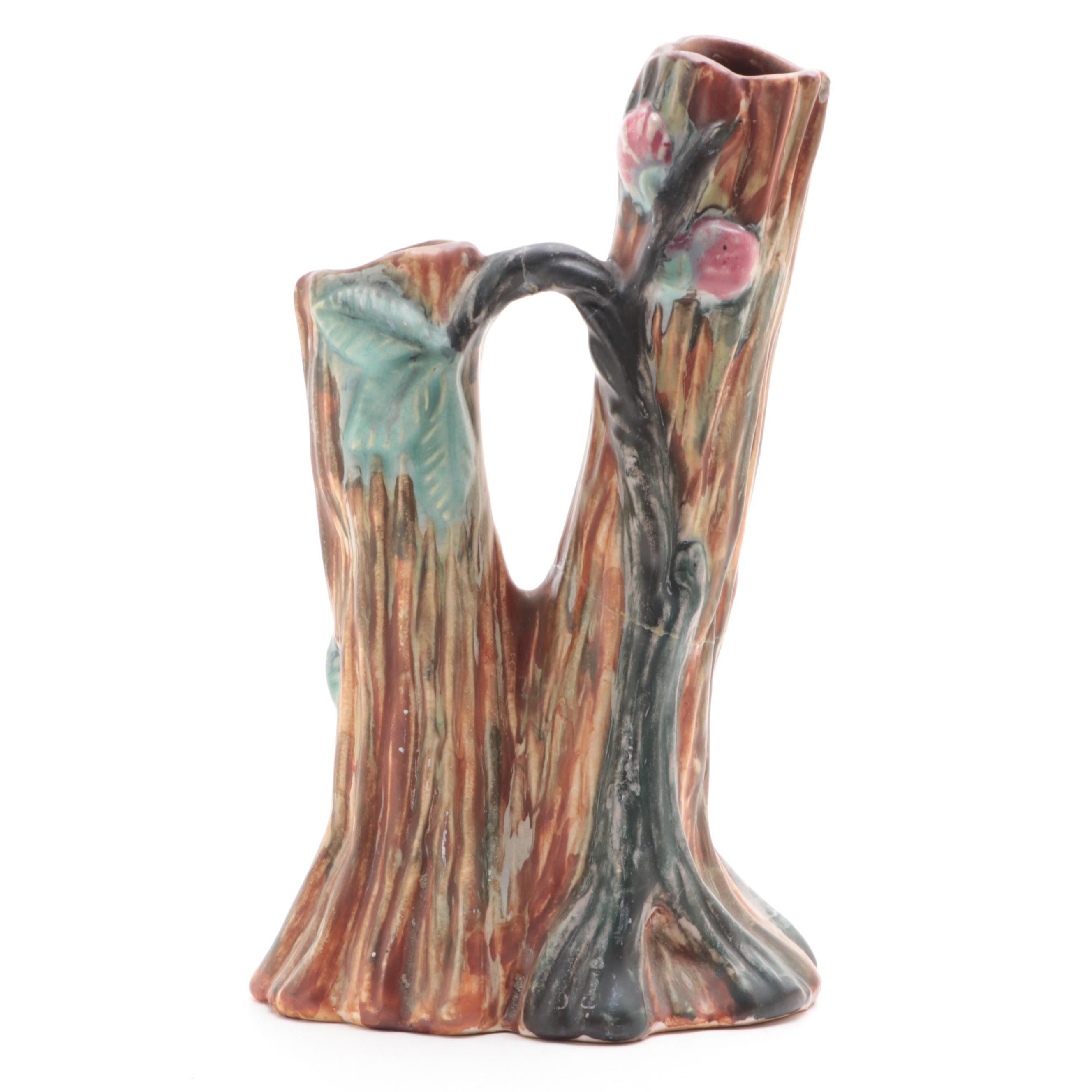 Weller Pottery Tree Vase with Hull Pottery "Magnolia" Teapot, Early/Mid-20th C.