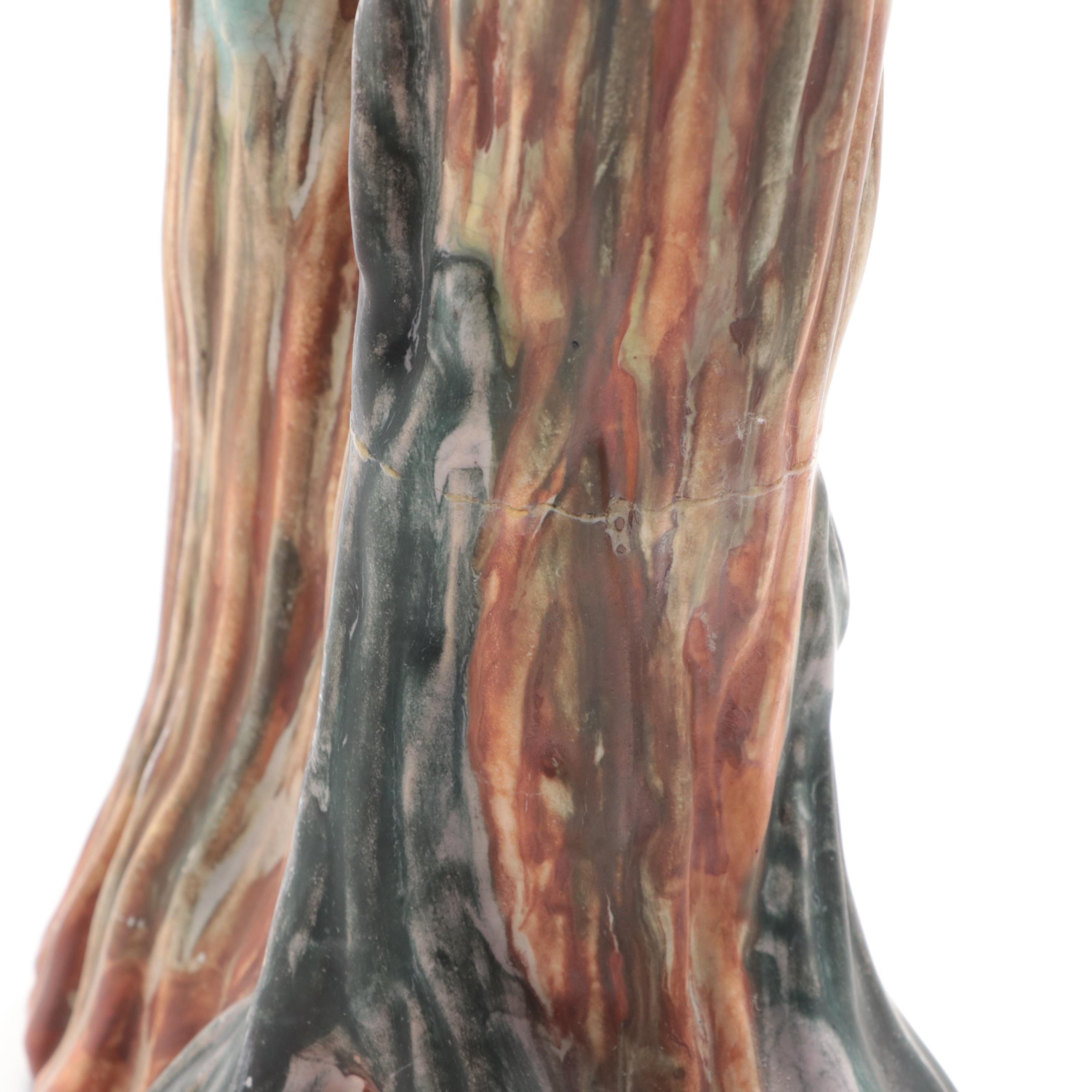 Weller Pottery Tree Vase with Hull Pottery "Magnolia" Teapot, Early/Mid-20th C.