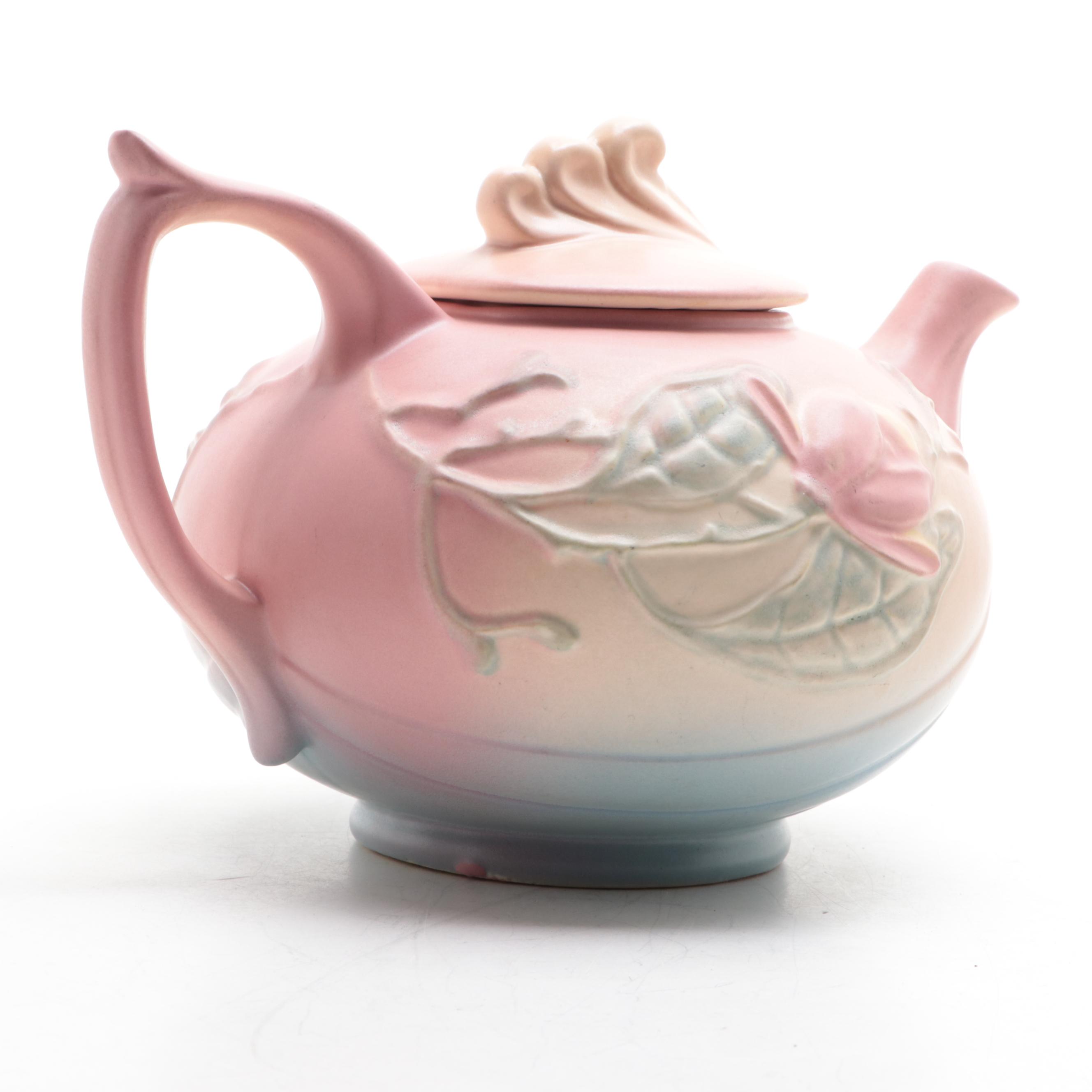 Weller Pottery Tree Vase with Hull Pottery "Magnolia" Teapot, Early/Mid-20th C.