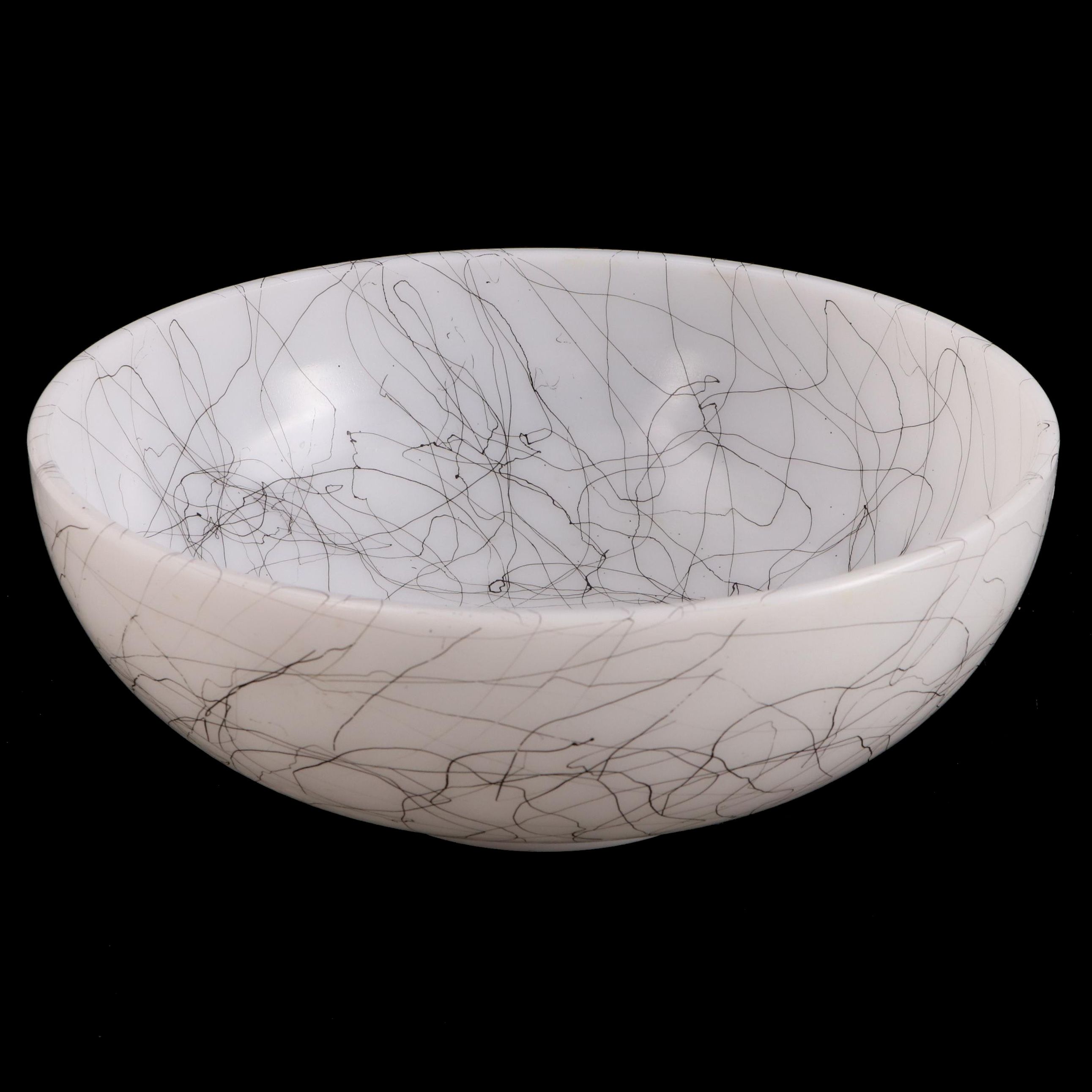 Hazel-Atlas "Drizzle Black" Milk Glass Serving Bowl, Mid-20th Century