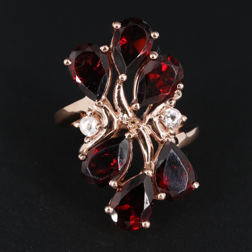 Sterling Garnet White Topaz and Citrine Statement Ring