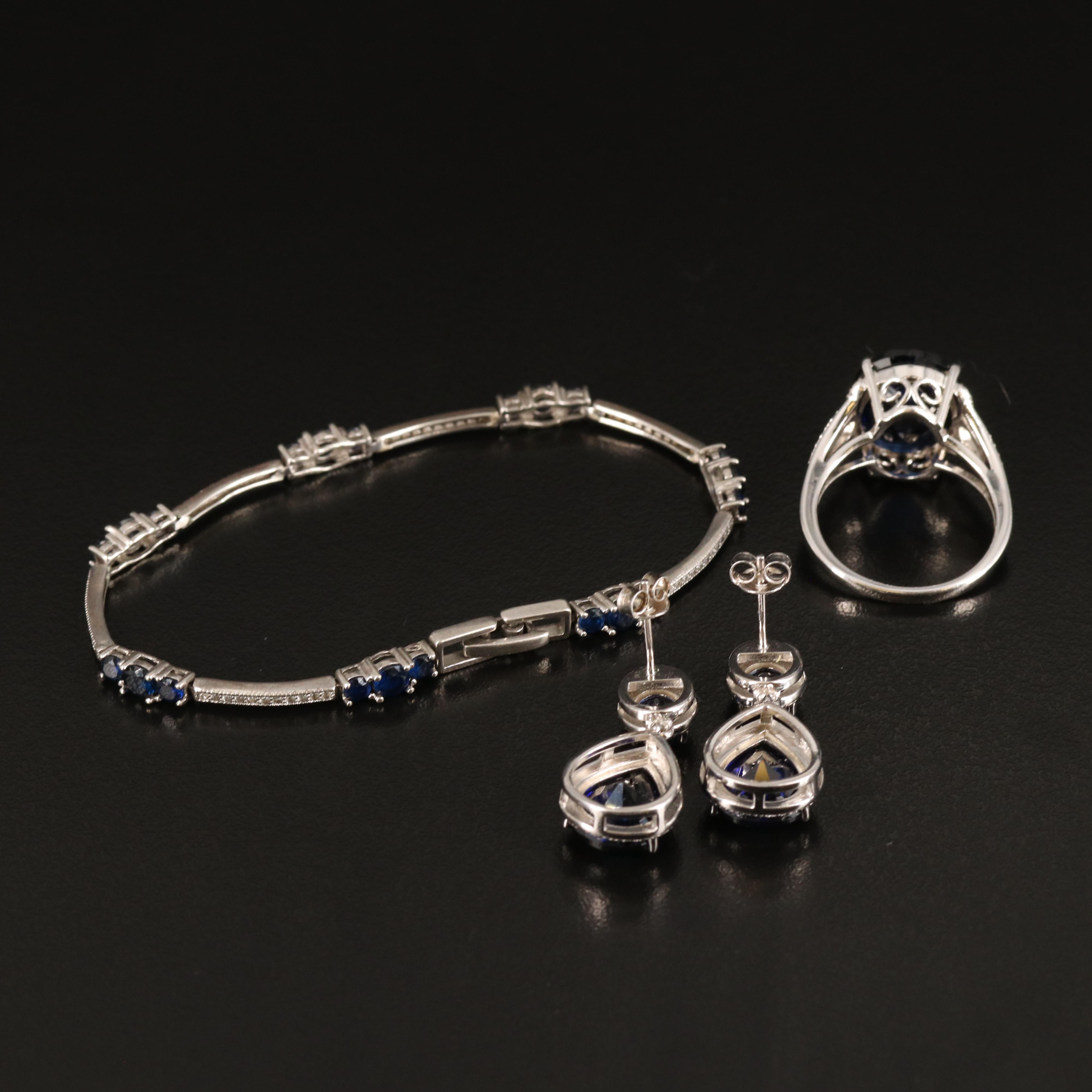 Sapphire, Spinel and Cubic Zirconia Jewelry Set in Sterling