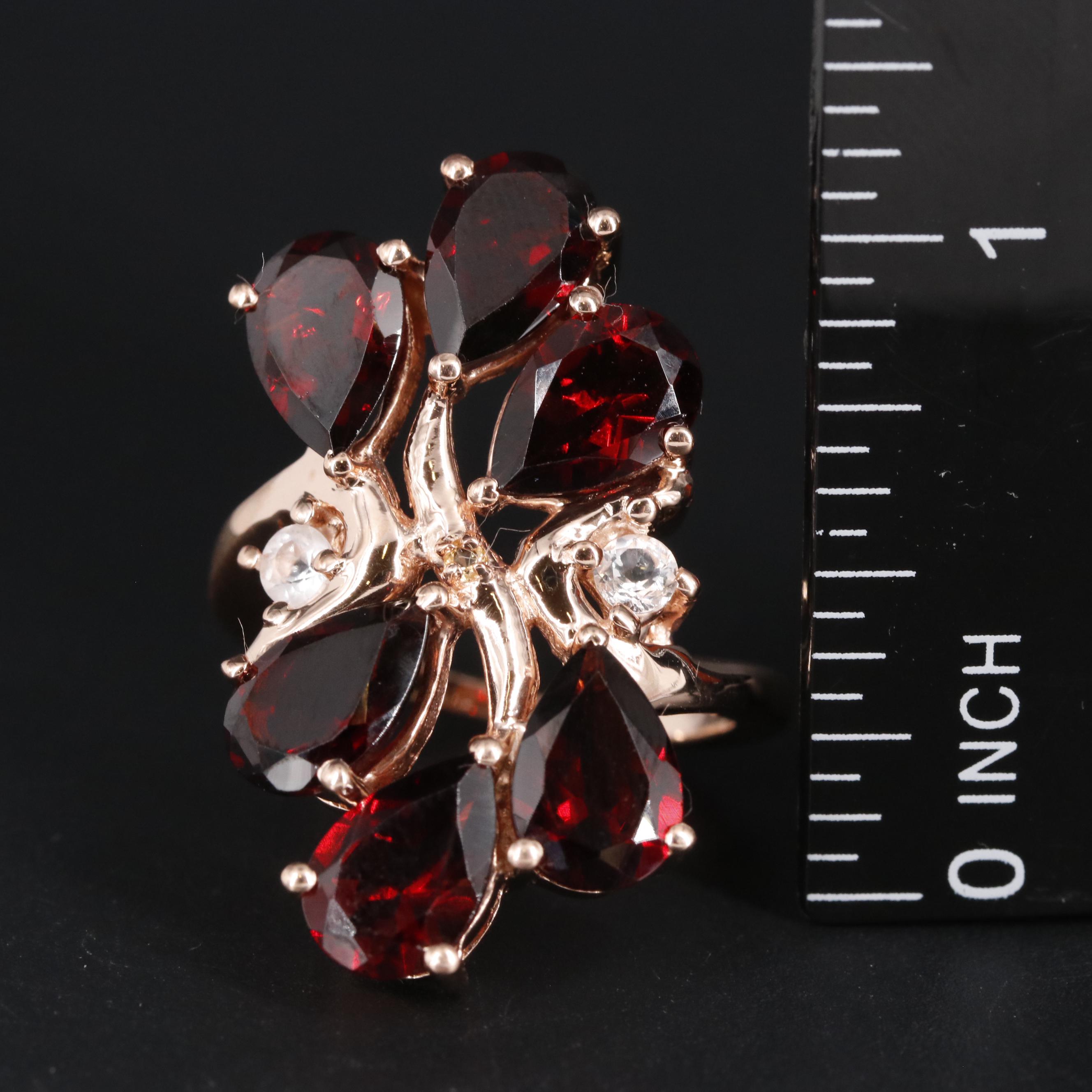 Sterling Garnet White Topaz and Citrine Statement Ring