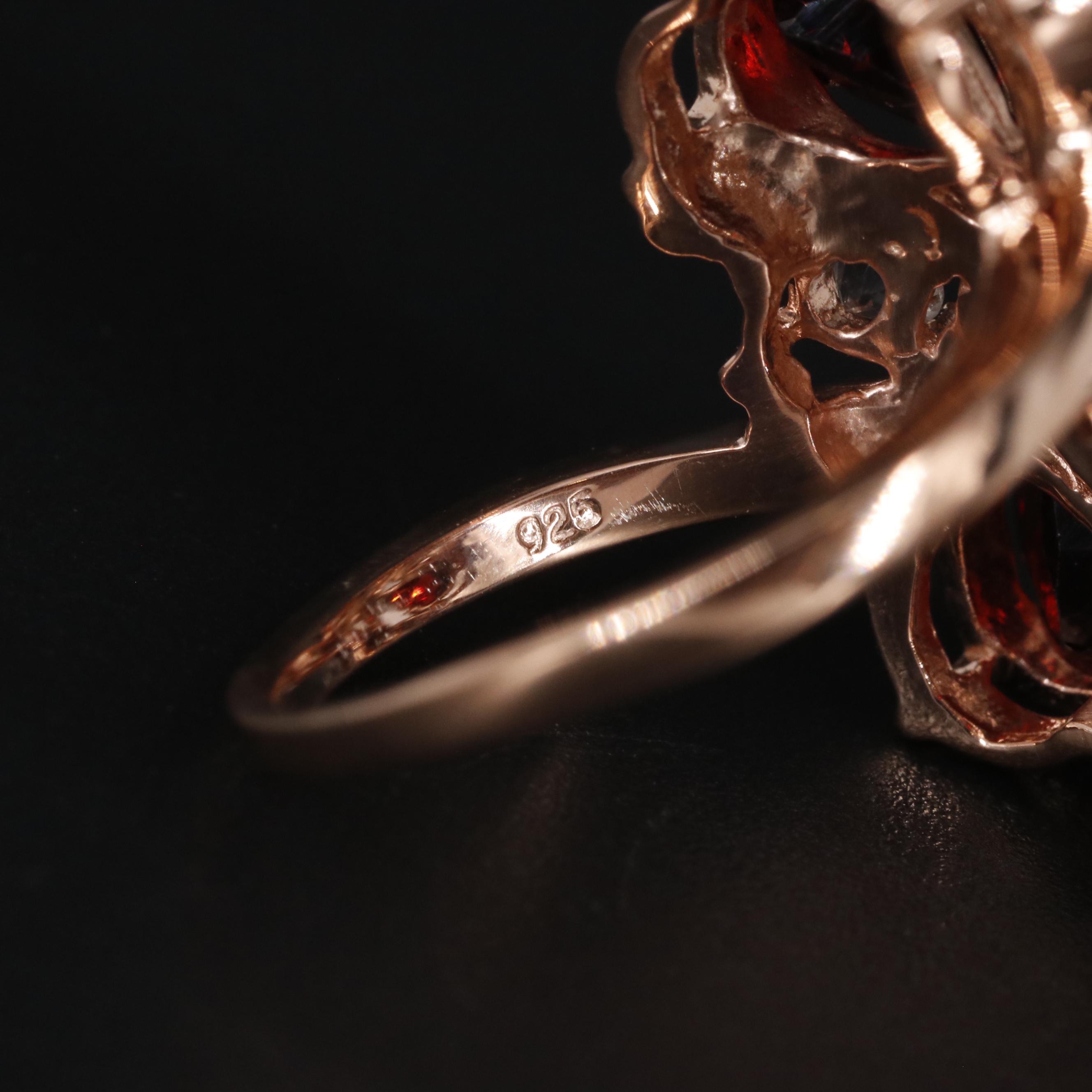 Sterling Garnet White Topaz and Citrine Statement Ring