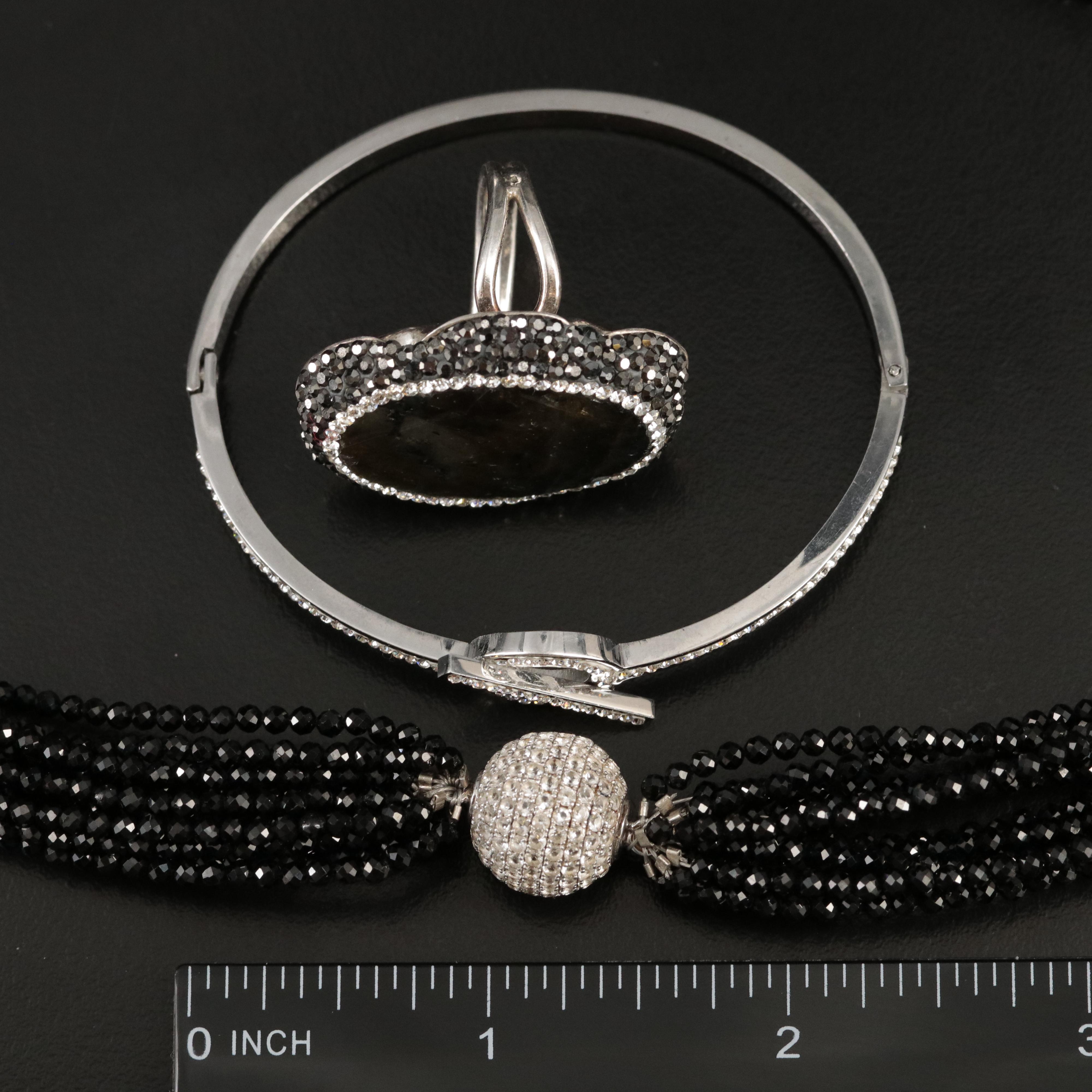 Sterling Labradorite and Spinel Jewelry Grouping Including a Sautoir Necklace