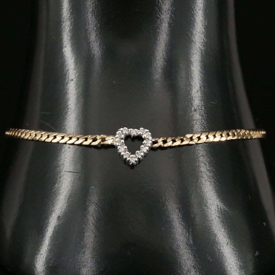 14K 0.12 CTW Diamond Heart Herringbone Bracelet