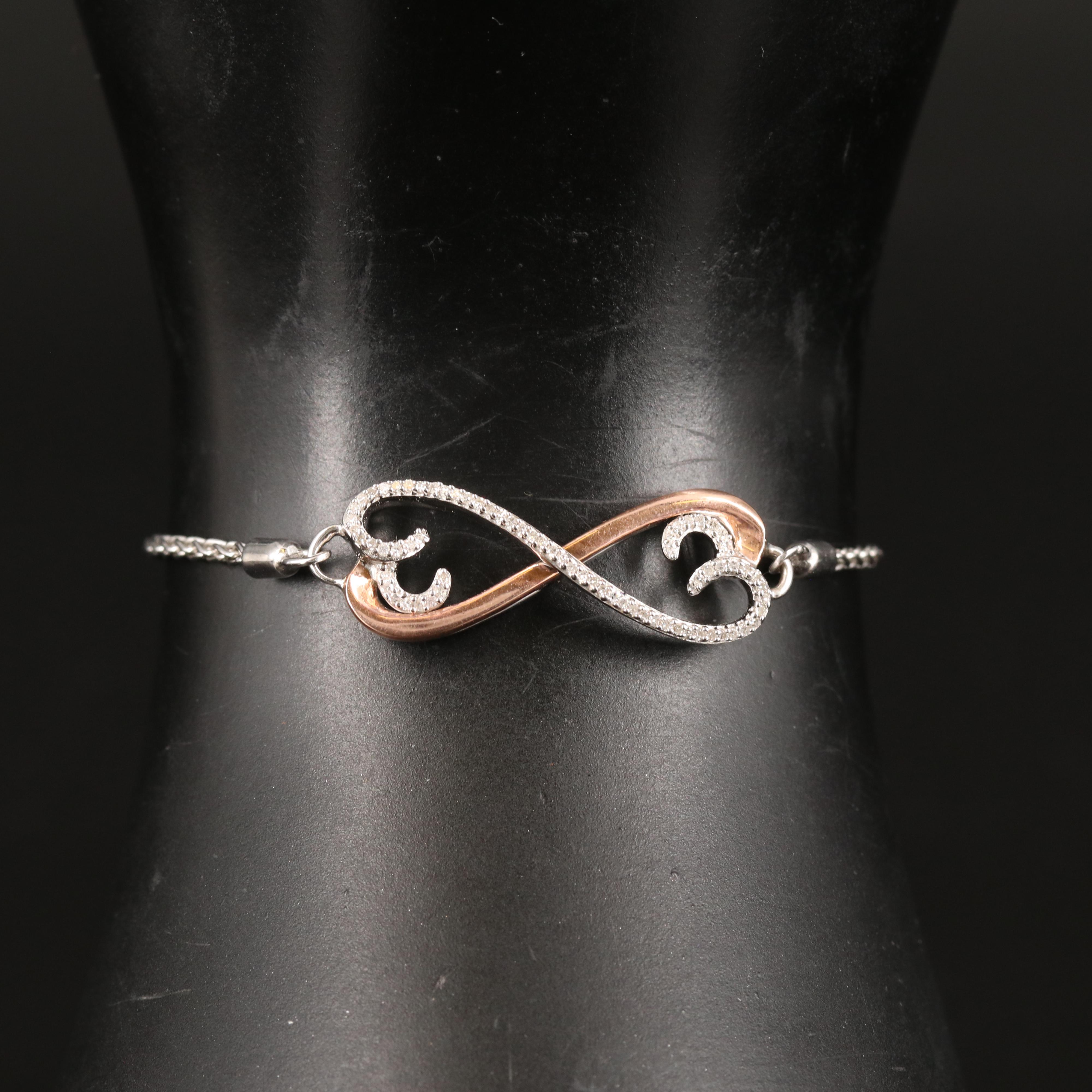 Diamond Infinity Heart Bracelet in Sterling with 10K Rose Gold Accents