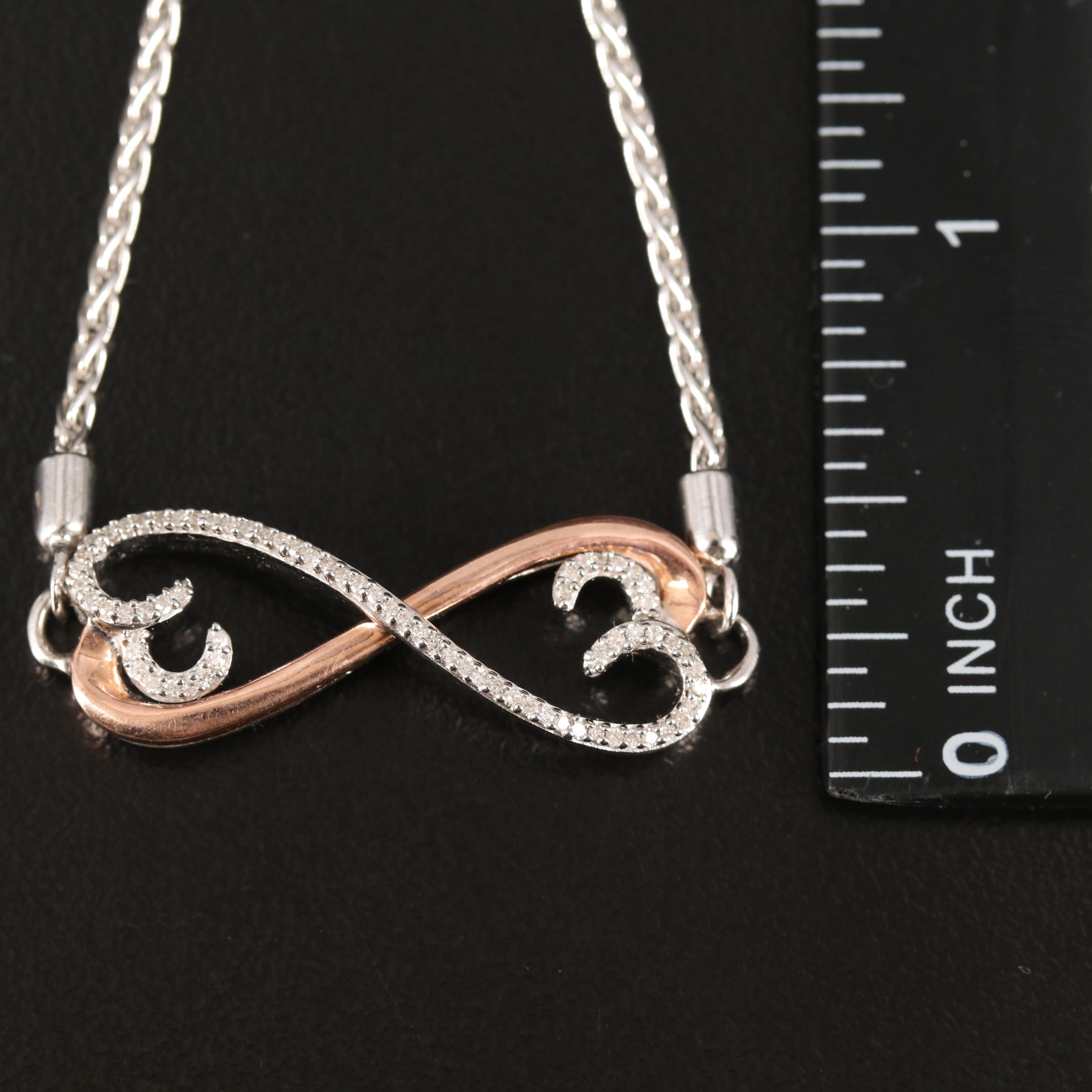 Diamond Infinity Heart Bracelet in Sterling with 10K Rose Gold Accents