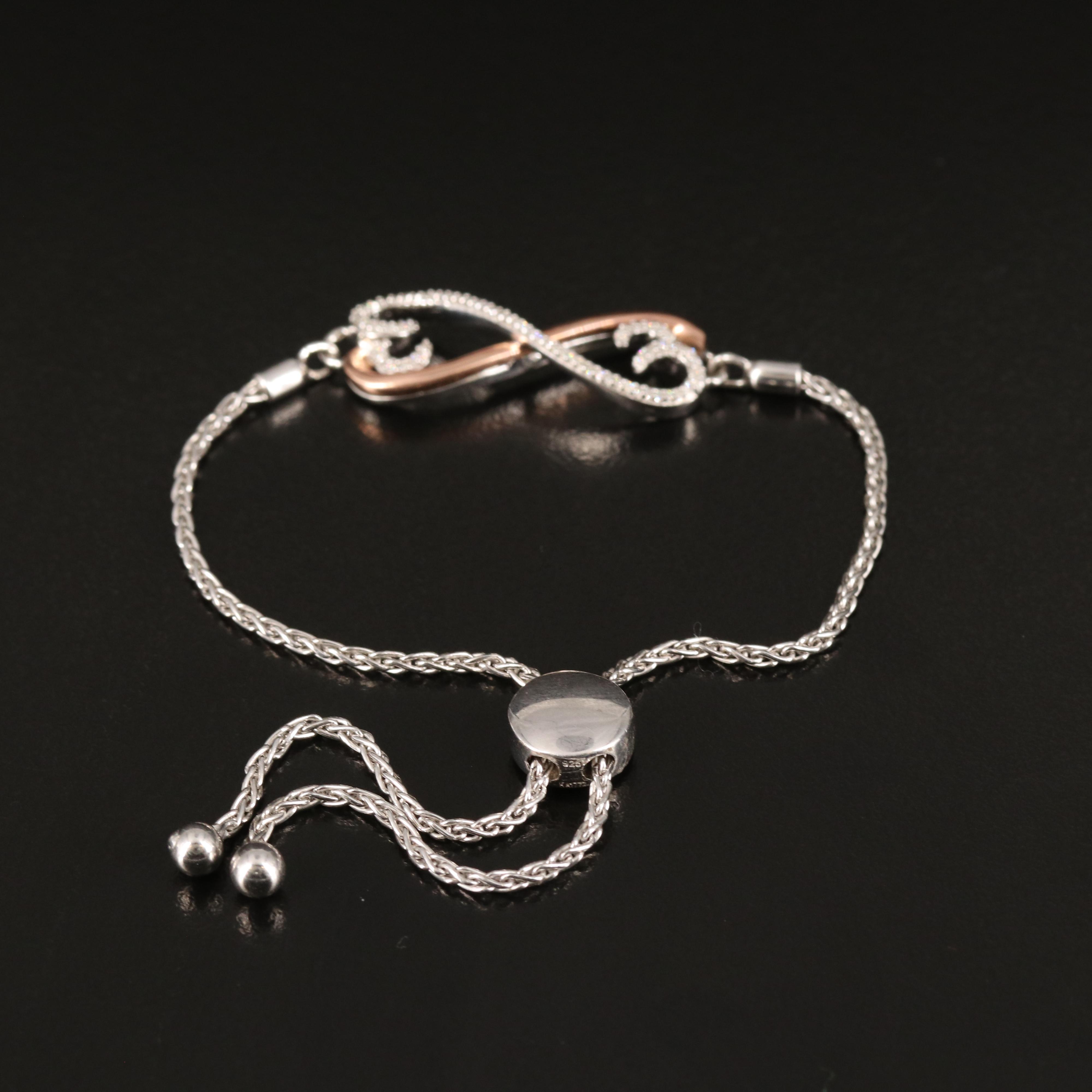Diamond Infinity Heart Bracelet in Sterling with 10K Rose Gold Accents