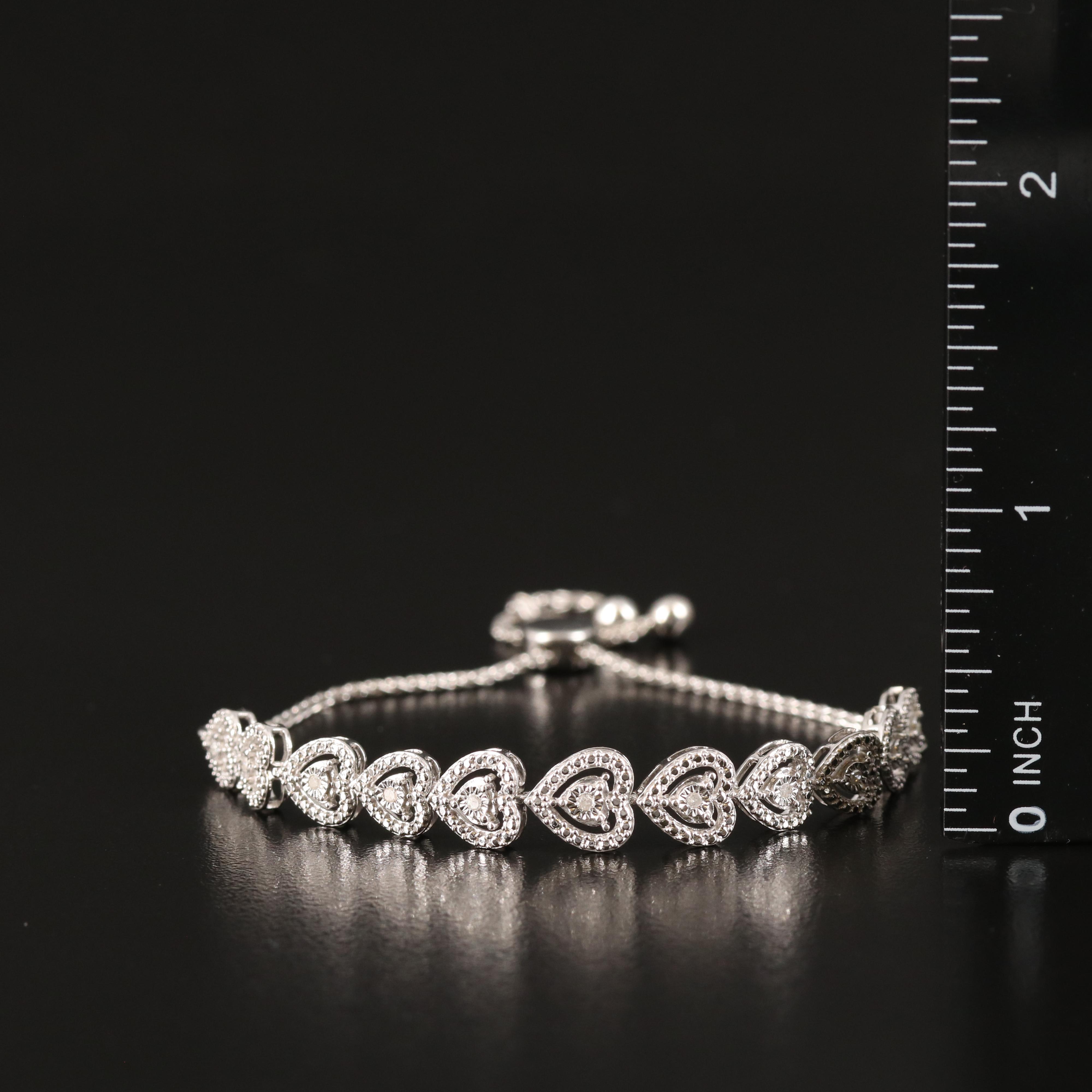 Diamond Heart Bolo Bracelet in Sterling