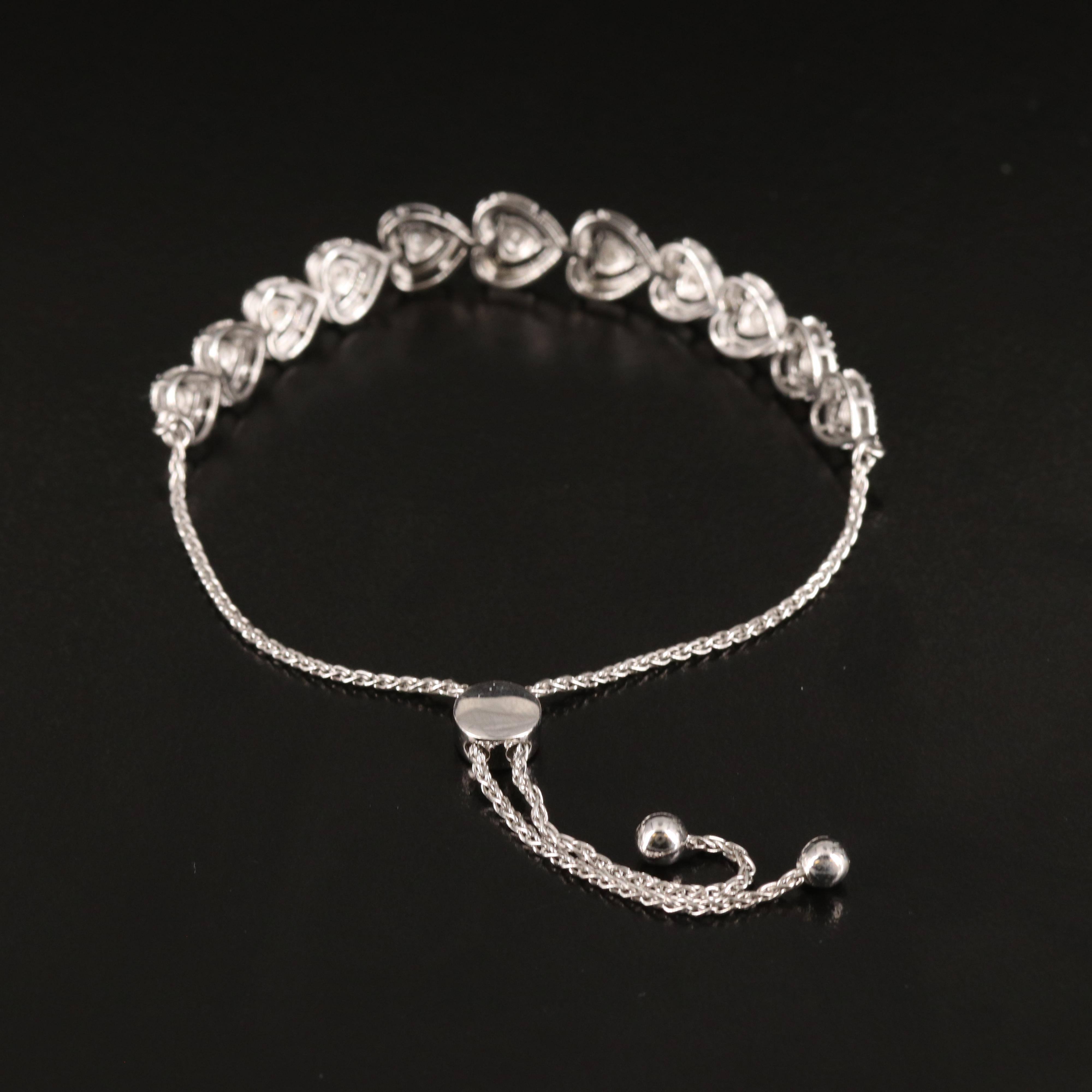 Diamond Heart Bolo Bracelet in Sterling