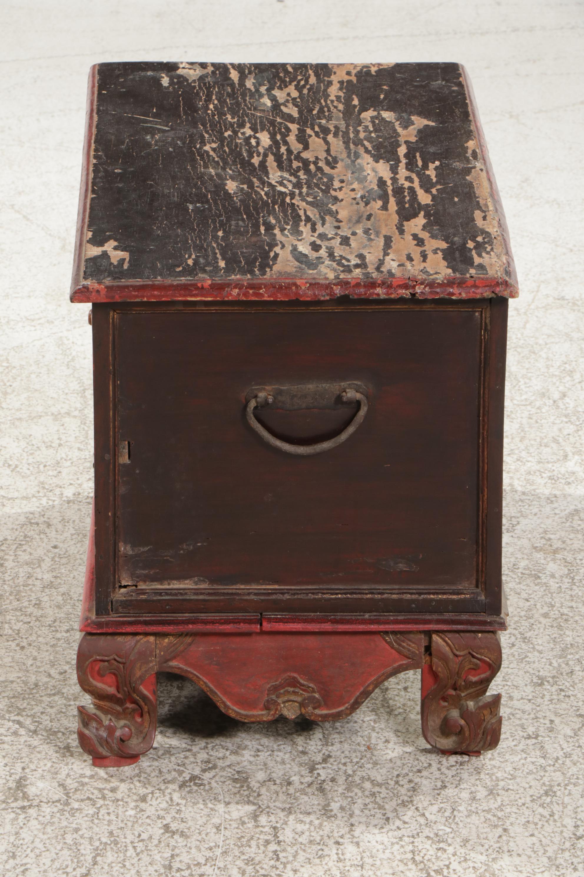 Indonesian Carved and Painted Wood Three-Drawer Chest, 19th Century
