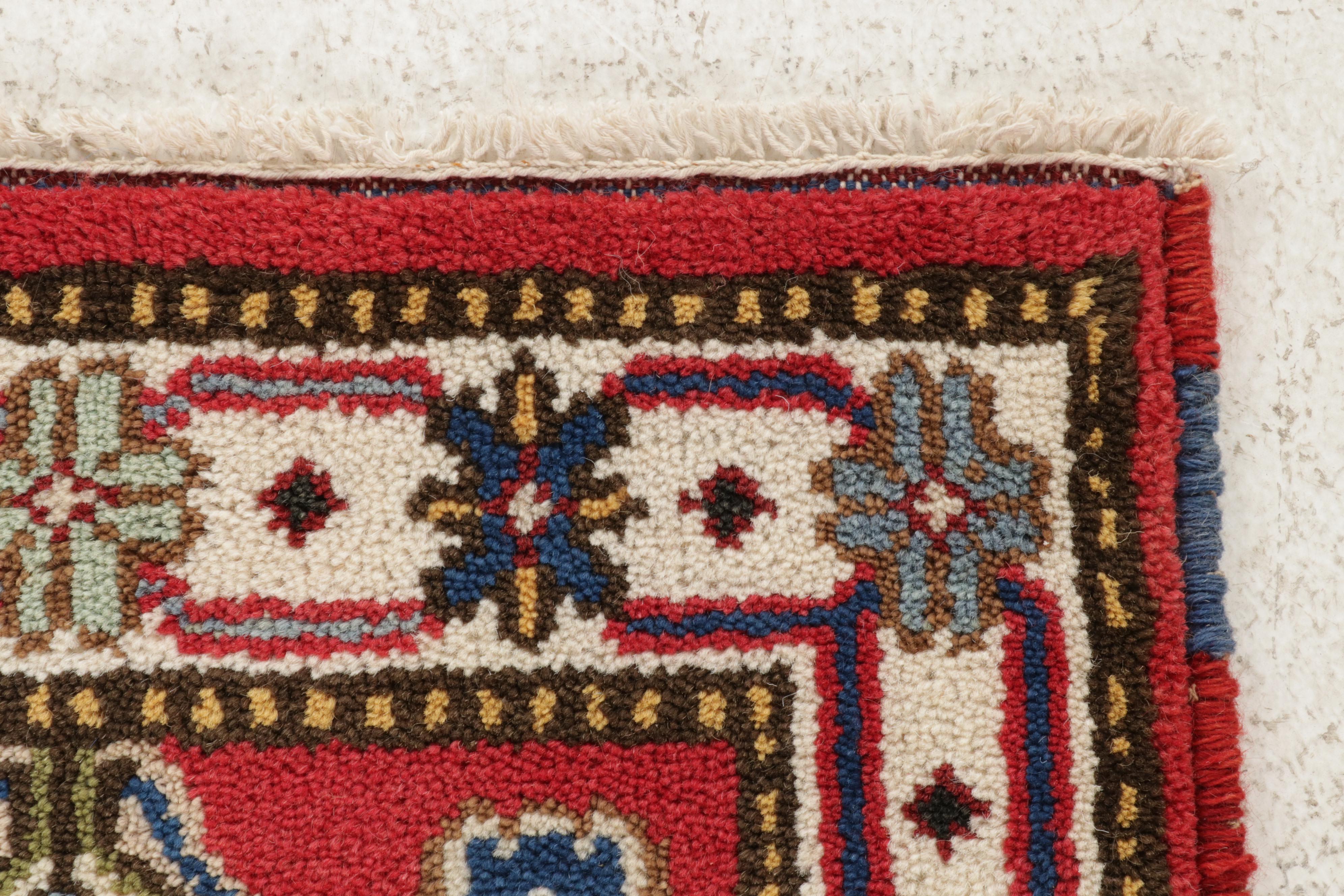 2'1 x 4' Hand-Knotted Indo-Caucasian Kazak Rug, 2010s