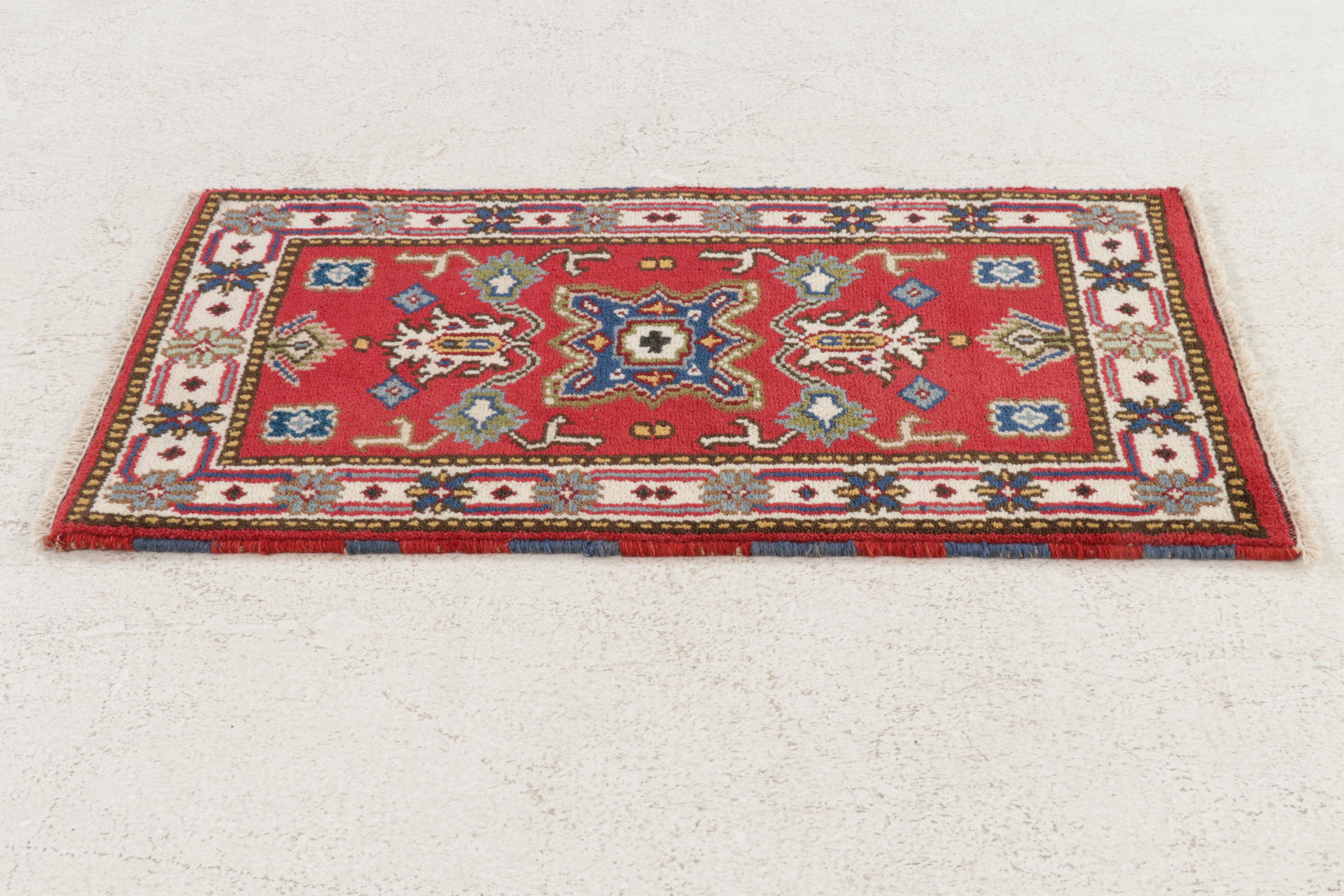 2'1 x 4' Hand-Knotted Indo-Caucasian Kazak Rug, 2010s