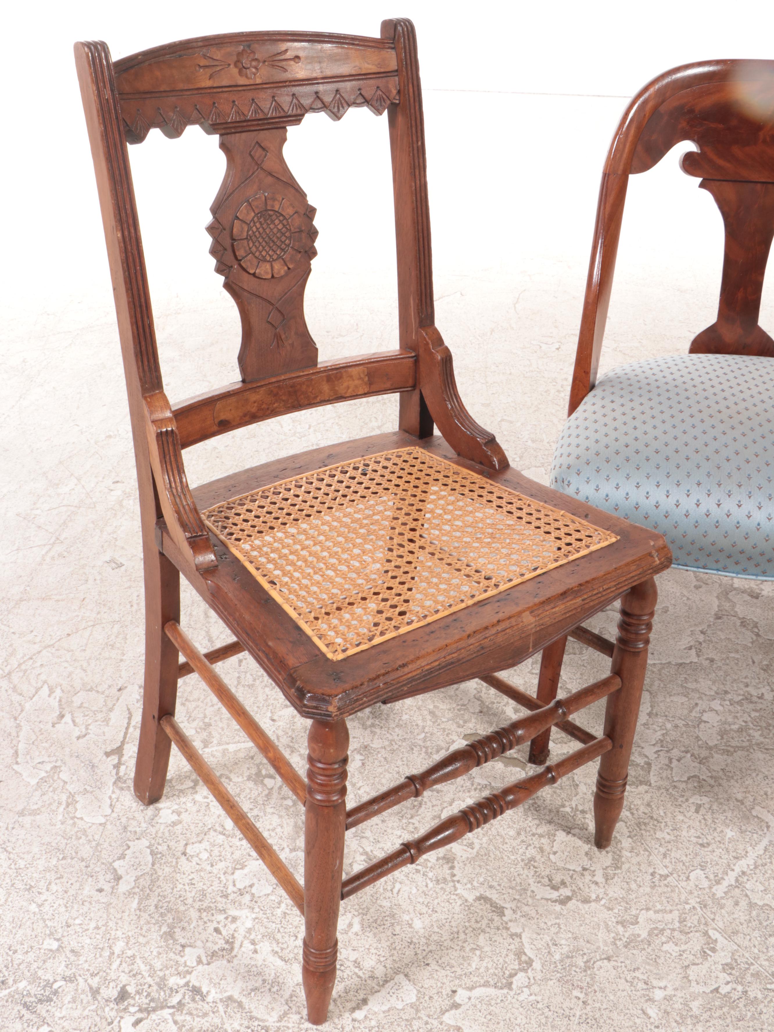 Two Victorian Walnut Side Chairs Plus Late Classical Mahogany Gondola-Back Chair