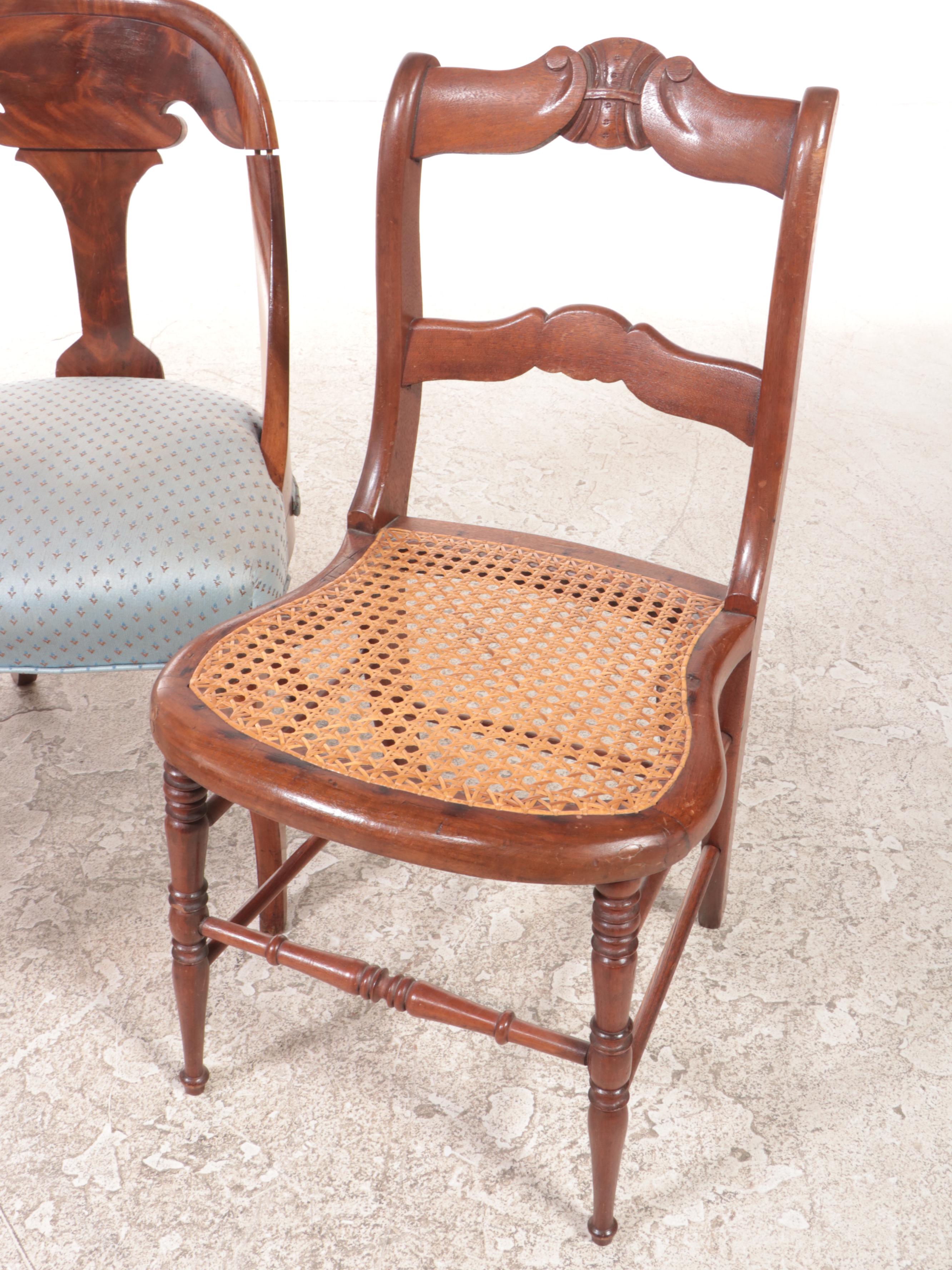 Two Victorian Walnut Side Chairs Plus Late Classical Mahogany Gondola-Back Chair