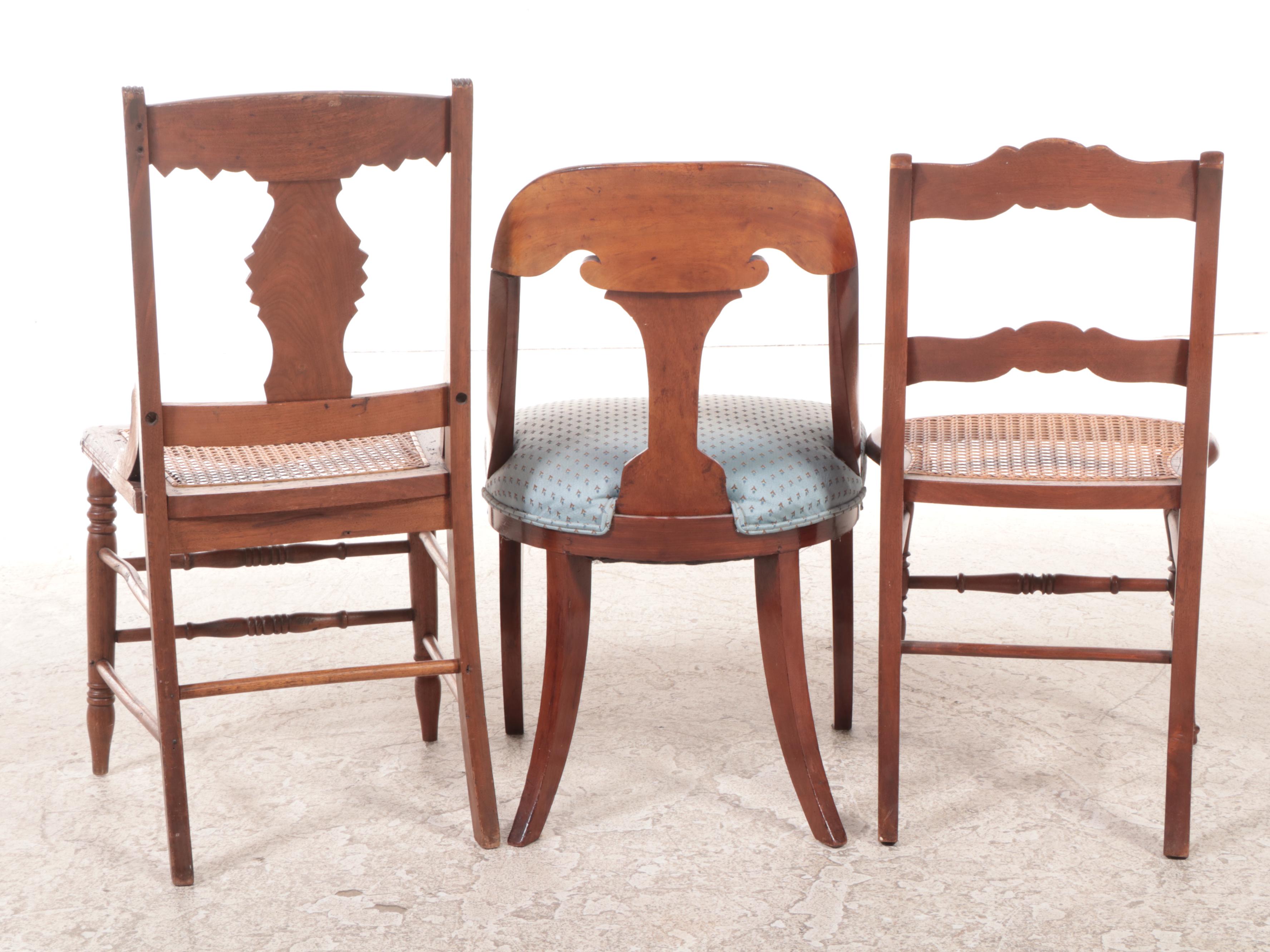 Two Victorian Walnut Side Chairs Plus Late Classical Mahogany Gondola-Back Chair