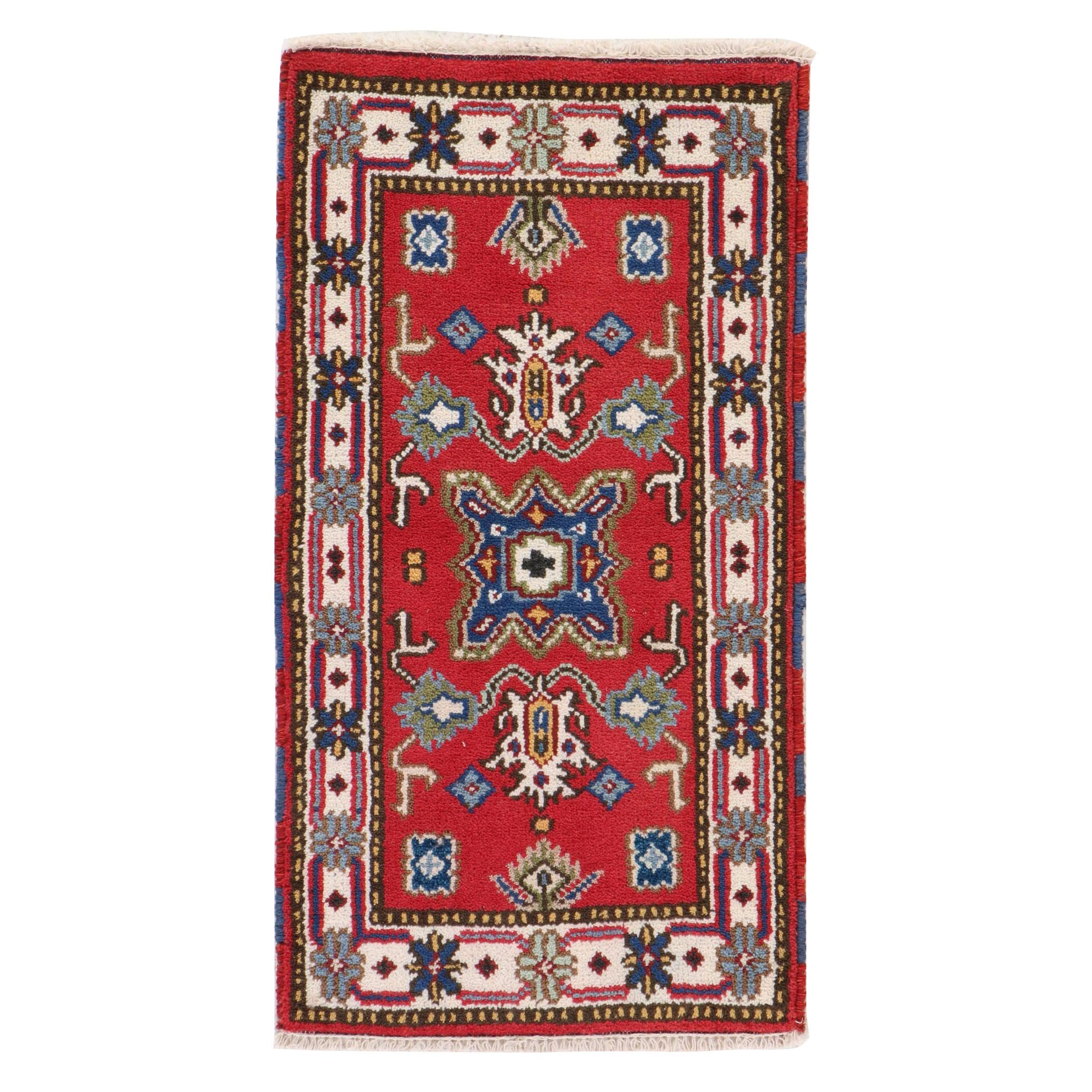 2'1 x 4' Hand-Knotted Indo-Caucasian Kazak Rug, 2010s